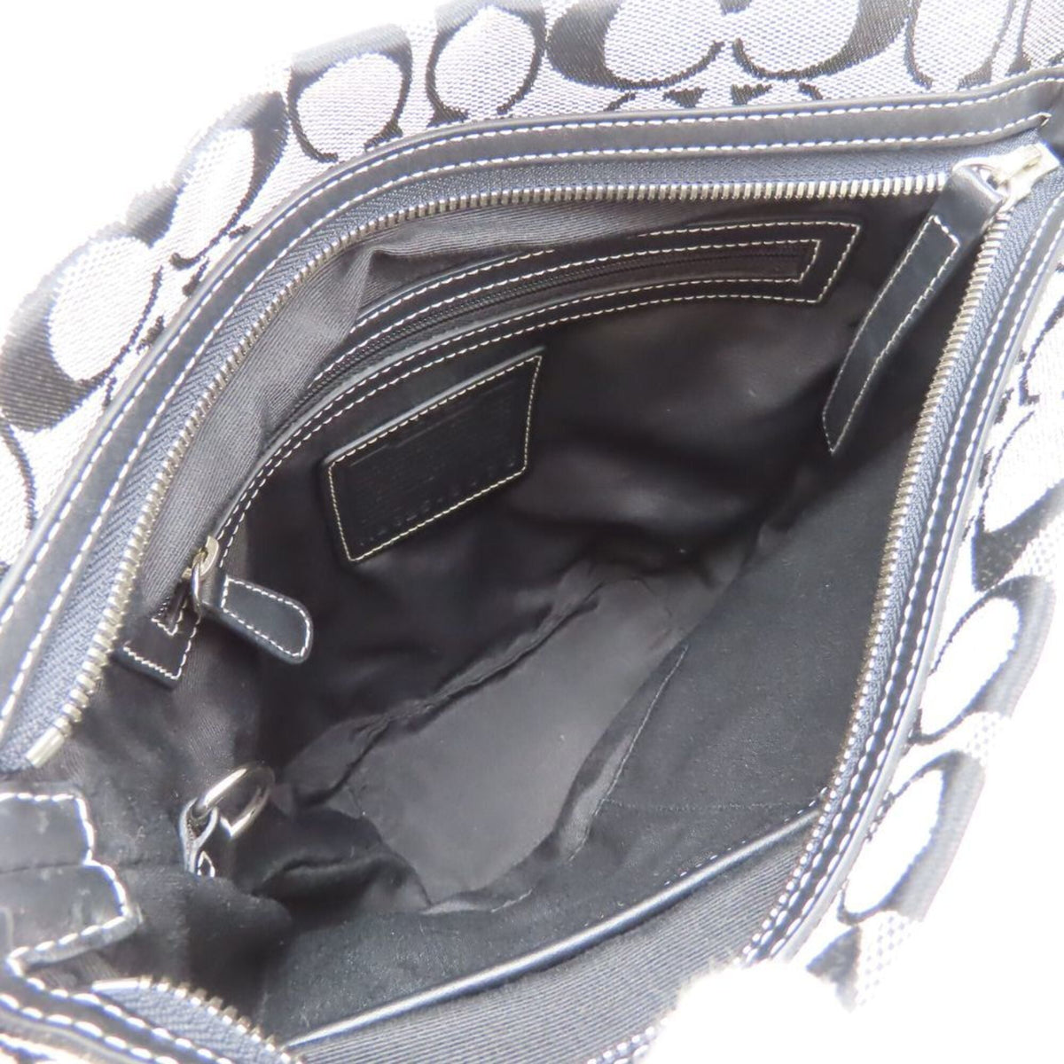 Coach Signature Black Gray Canvas Leather Shoulder Bag (Pre-Owned)