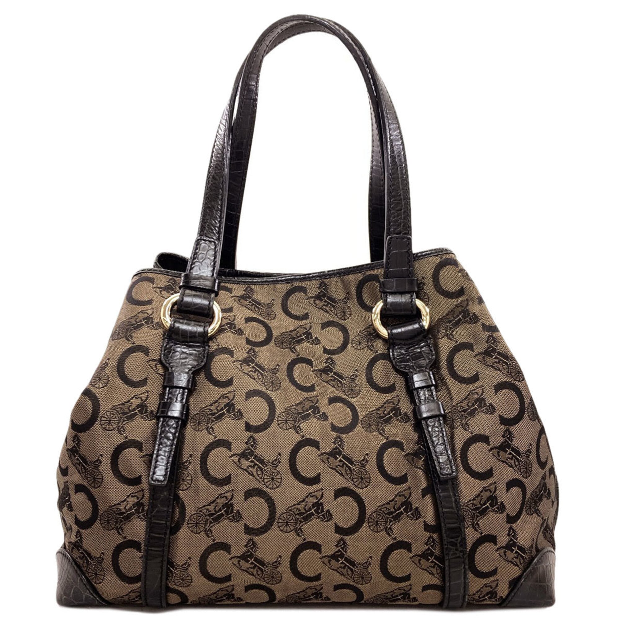 Celine Black Brown Canvas Handbag (Pre-Owned)
