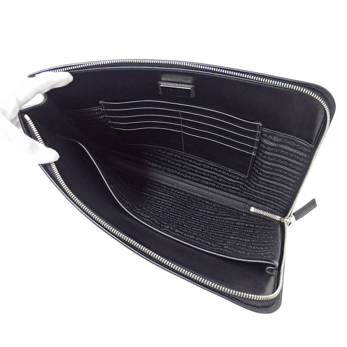 Prada Black Saffiano Triangle Clutch Bag (Pre-Owned)