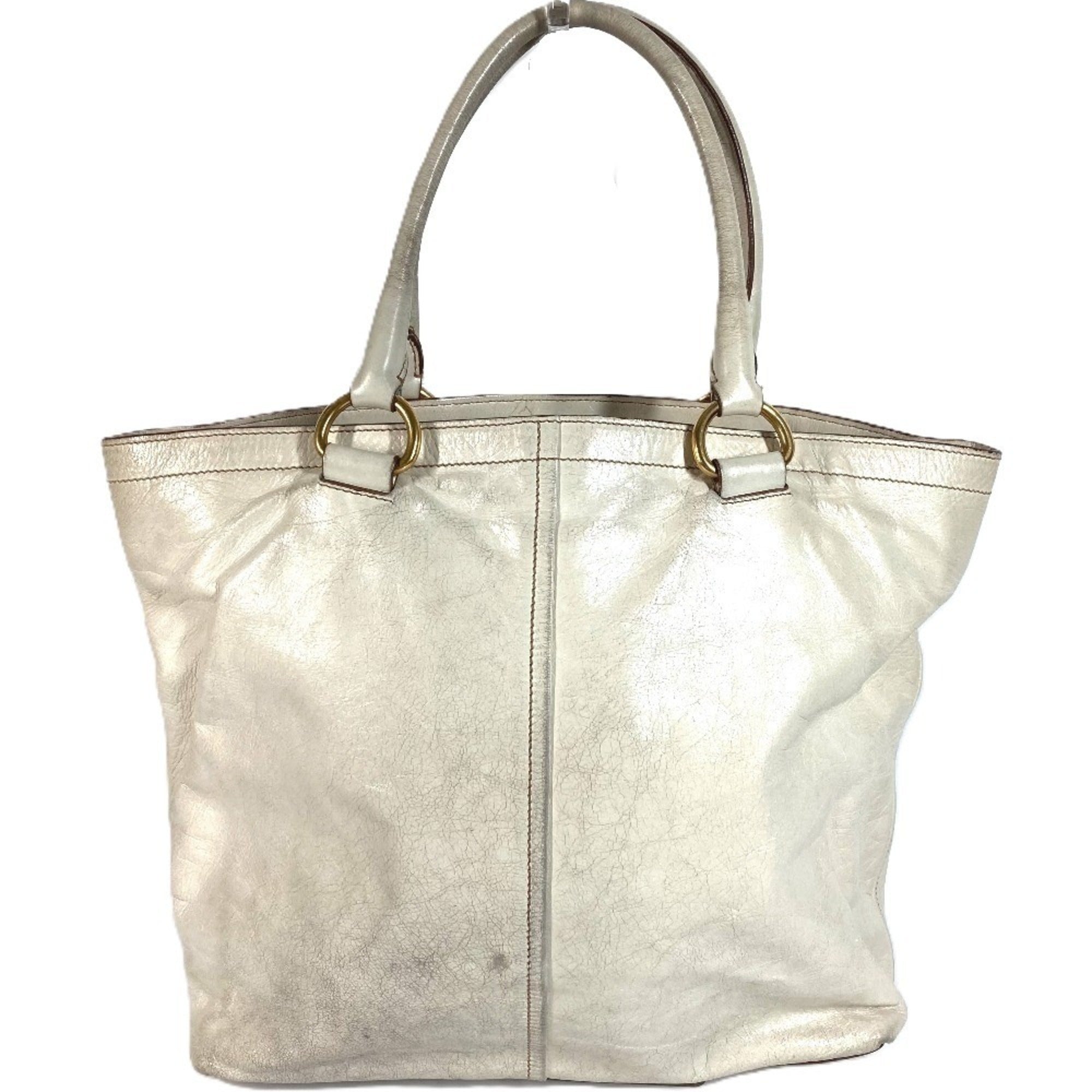 Prada Ivory Leather Shoulder Bag Tote Bag (Pre-Owned)