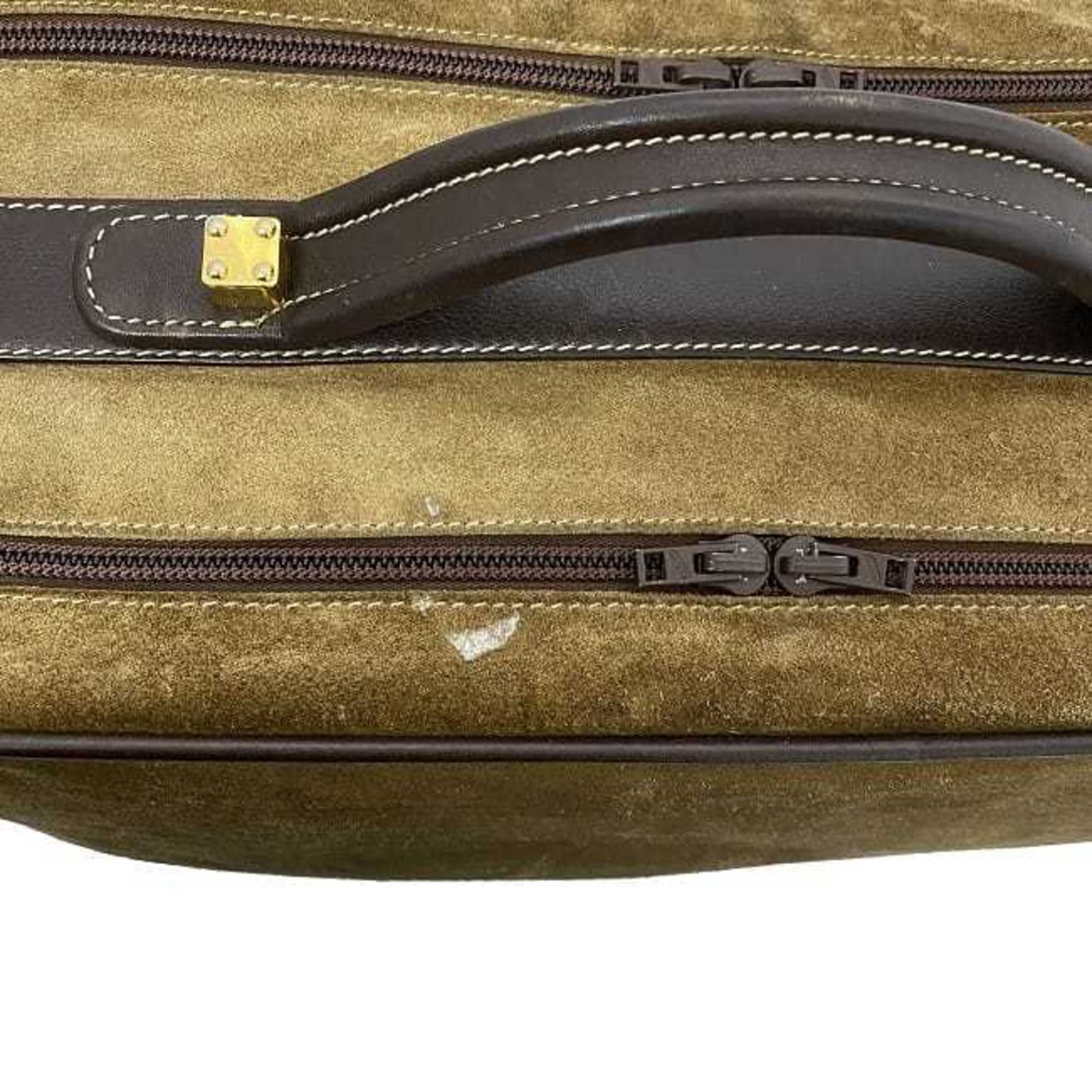 Loewe Beige Brown Suede Leather Boston Bag Handbag (Pre-Owned)