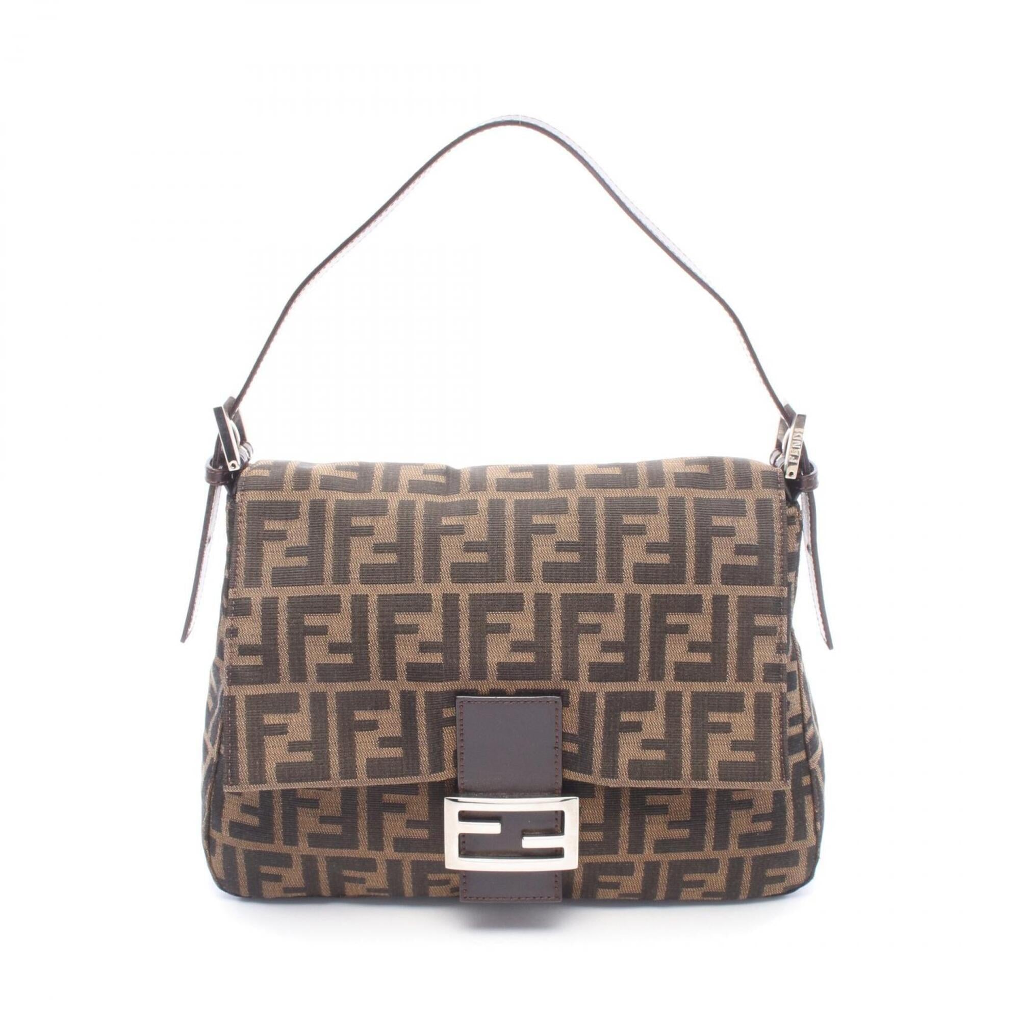 Fendi Black Brown Leather Canvas Handbag (Pre-Owned)