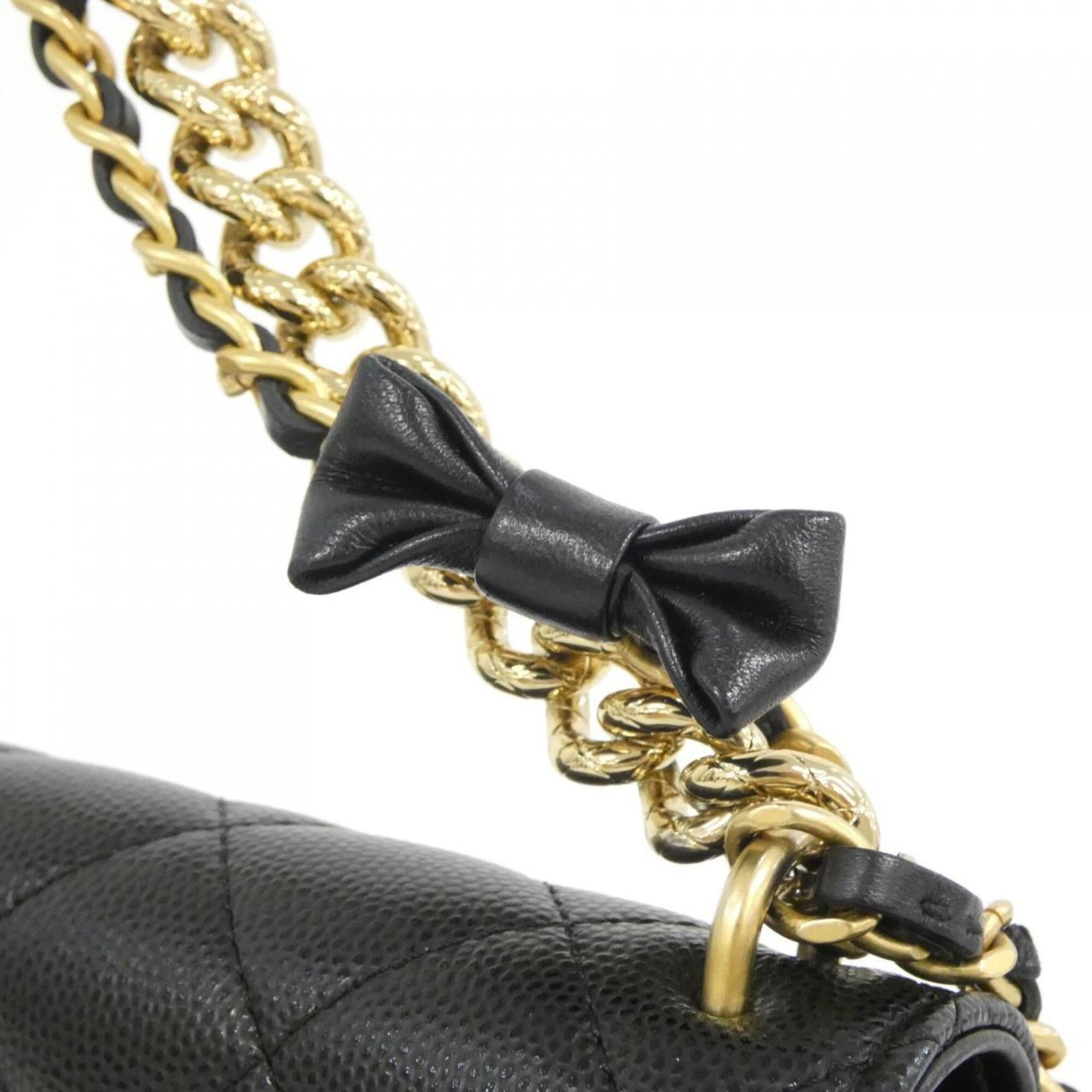 Chanel Black Grained Calfskin Chain/Shoulder Wallet (Pre-Owned)