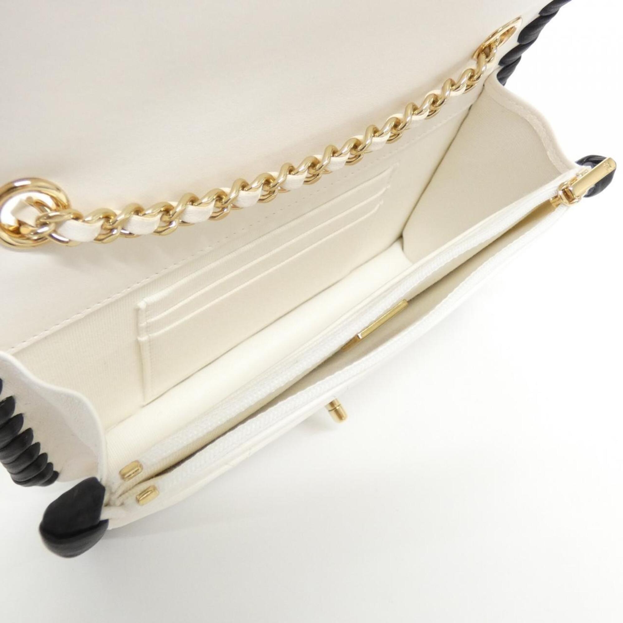 Chanel Black White Leather Chain/Shoulder Wallet (Pre-Owned)