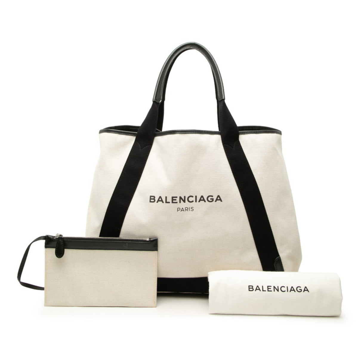 Balenciaga Black Ivory Canvas Leather Handbag Tote Bag (Pre-Owned)