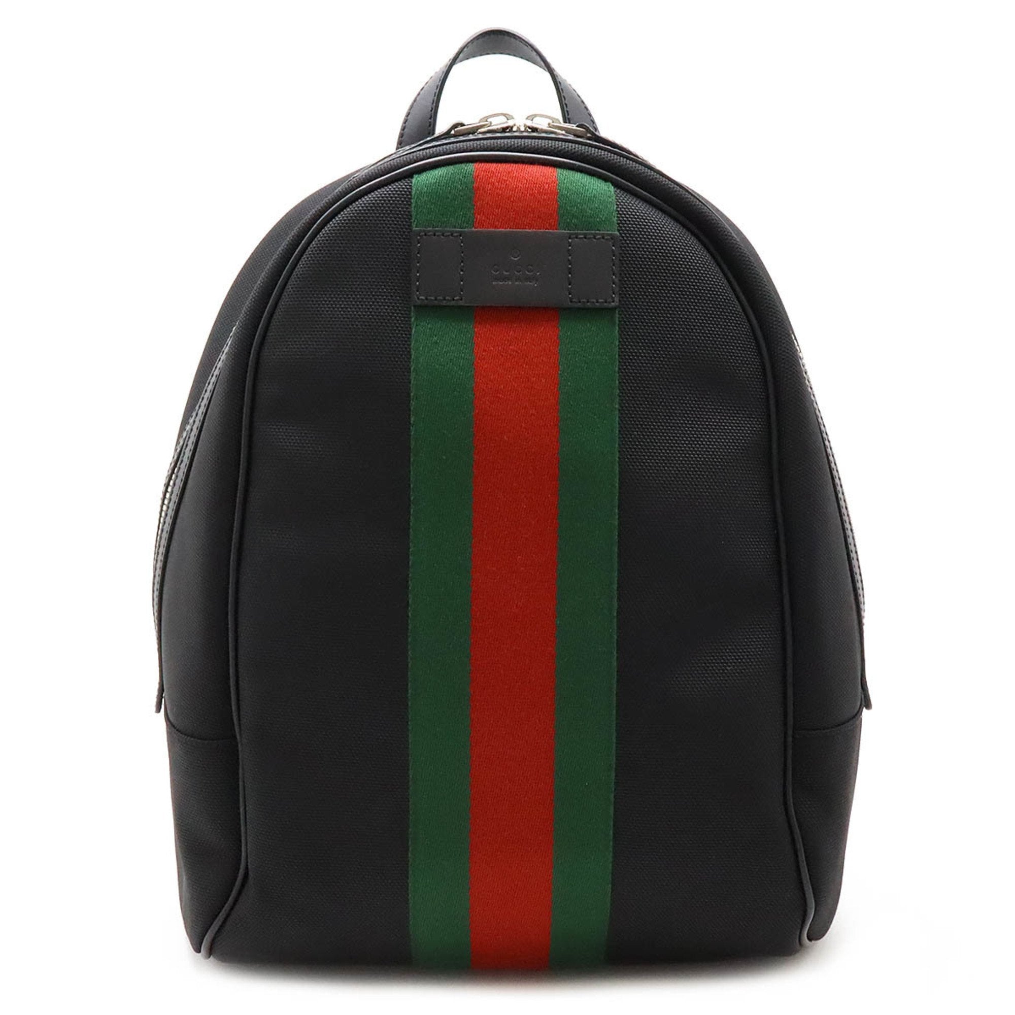 Gucci Sherry Line Black Green Red Color Canvas Backpack (Pre-Owned)