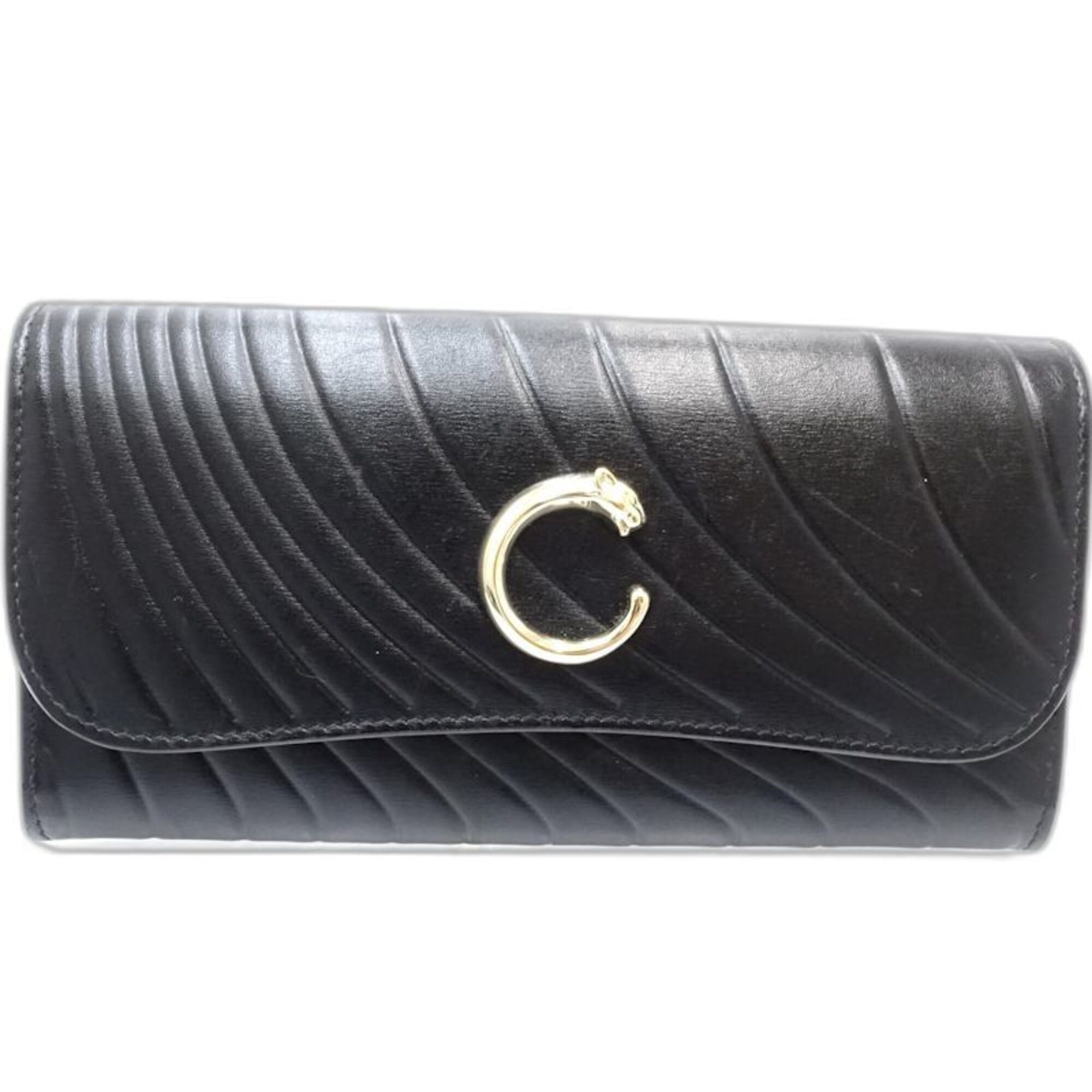 Cartier Black Leather Long Wallet (Bi-Fold) (Pre-Owned)