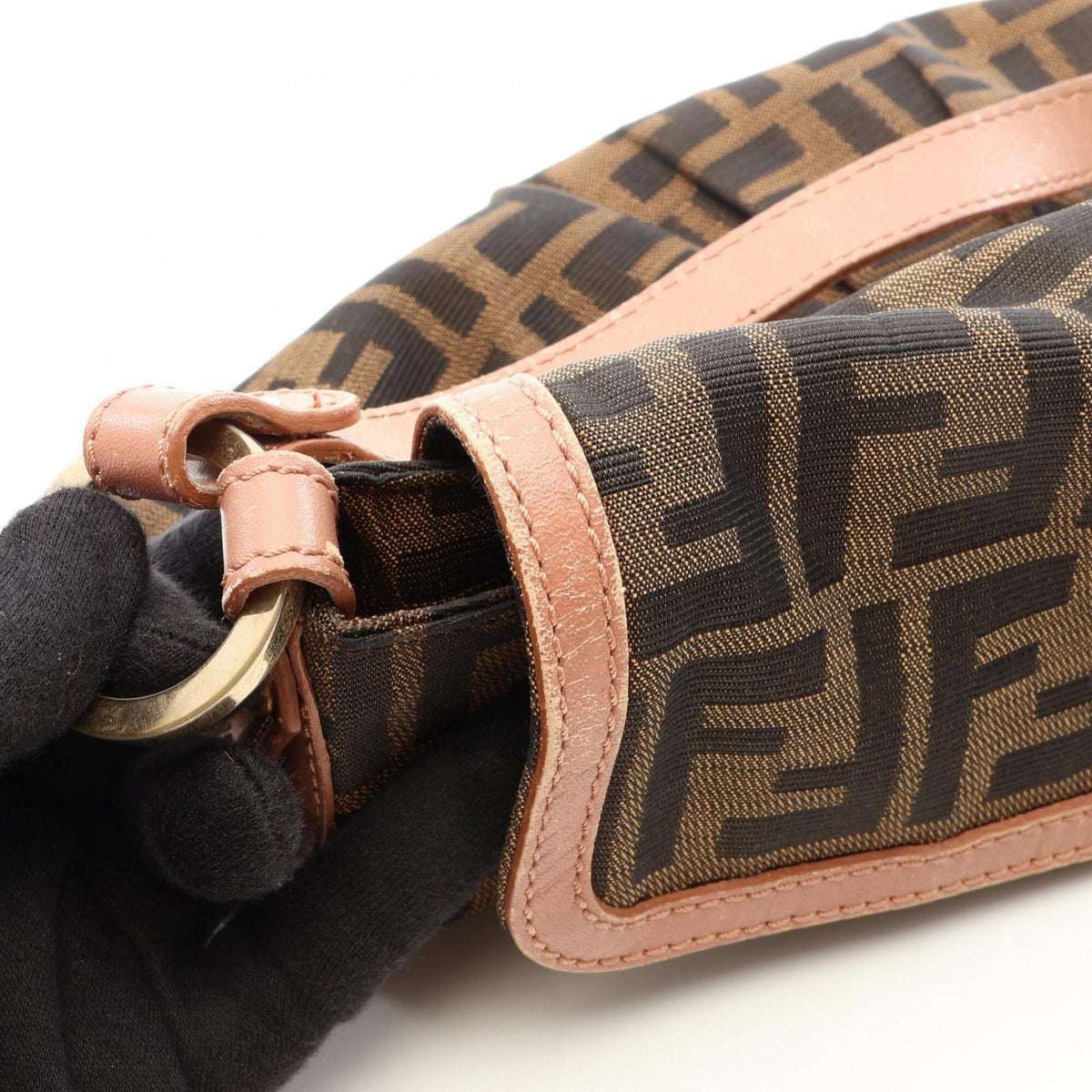 Fendi Black Brown Pink Canvas Leather Handbag Shoulder Bag (Pre-Owned)