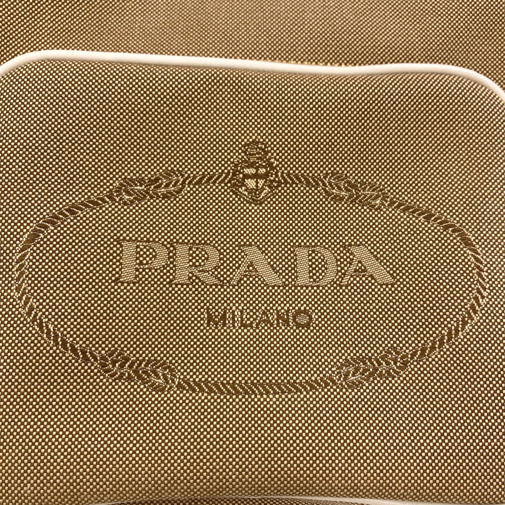 Prada Beige White Canvas Handbag (Pre-Owned)