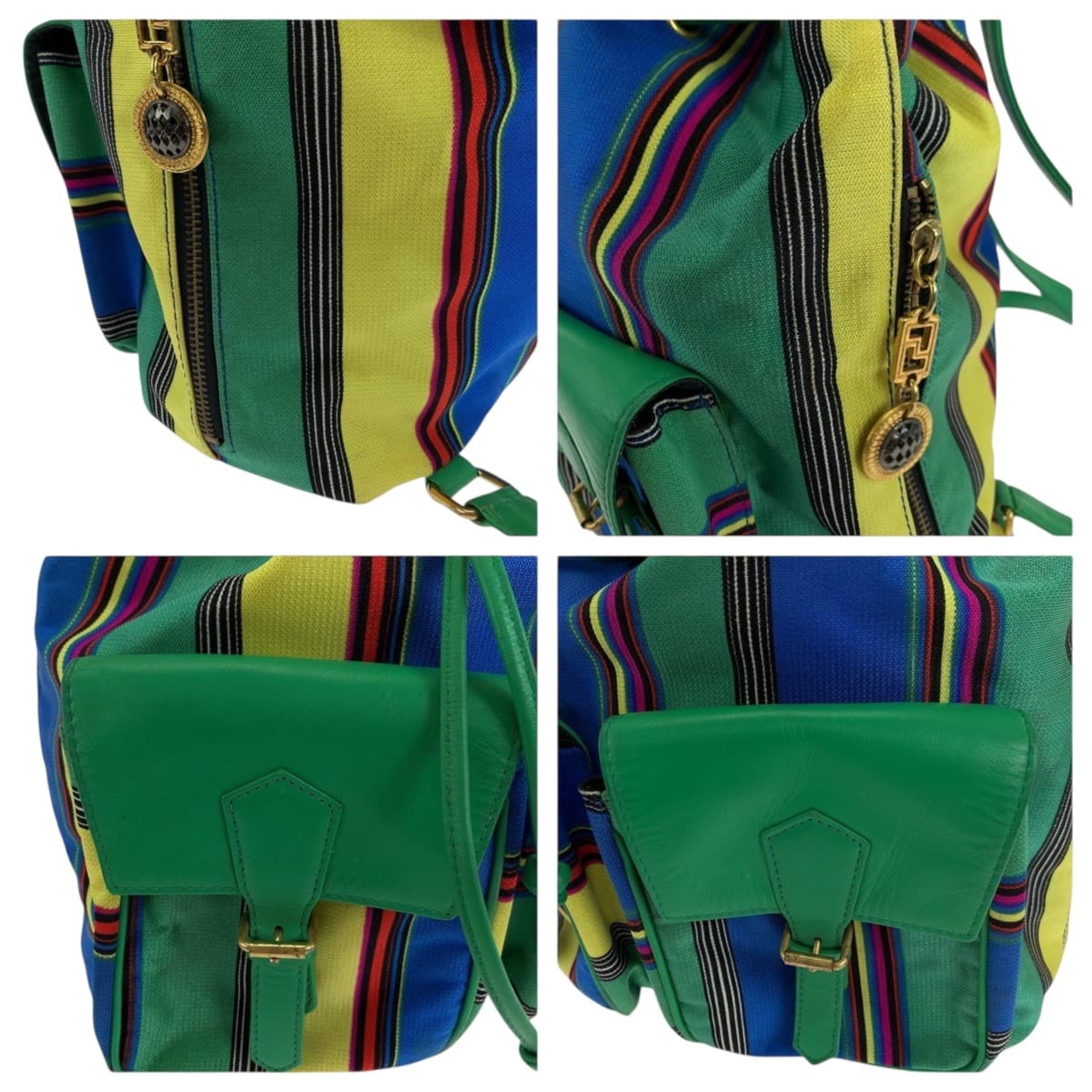 Versace Green Multi-Color Canvas Backpack (Pre-Owned)