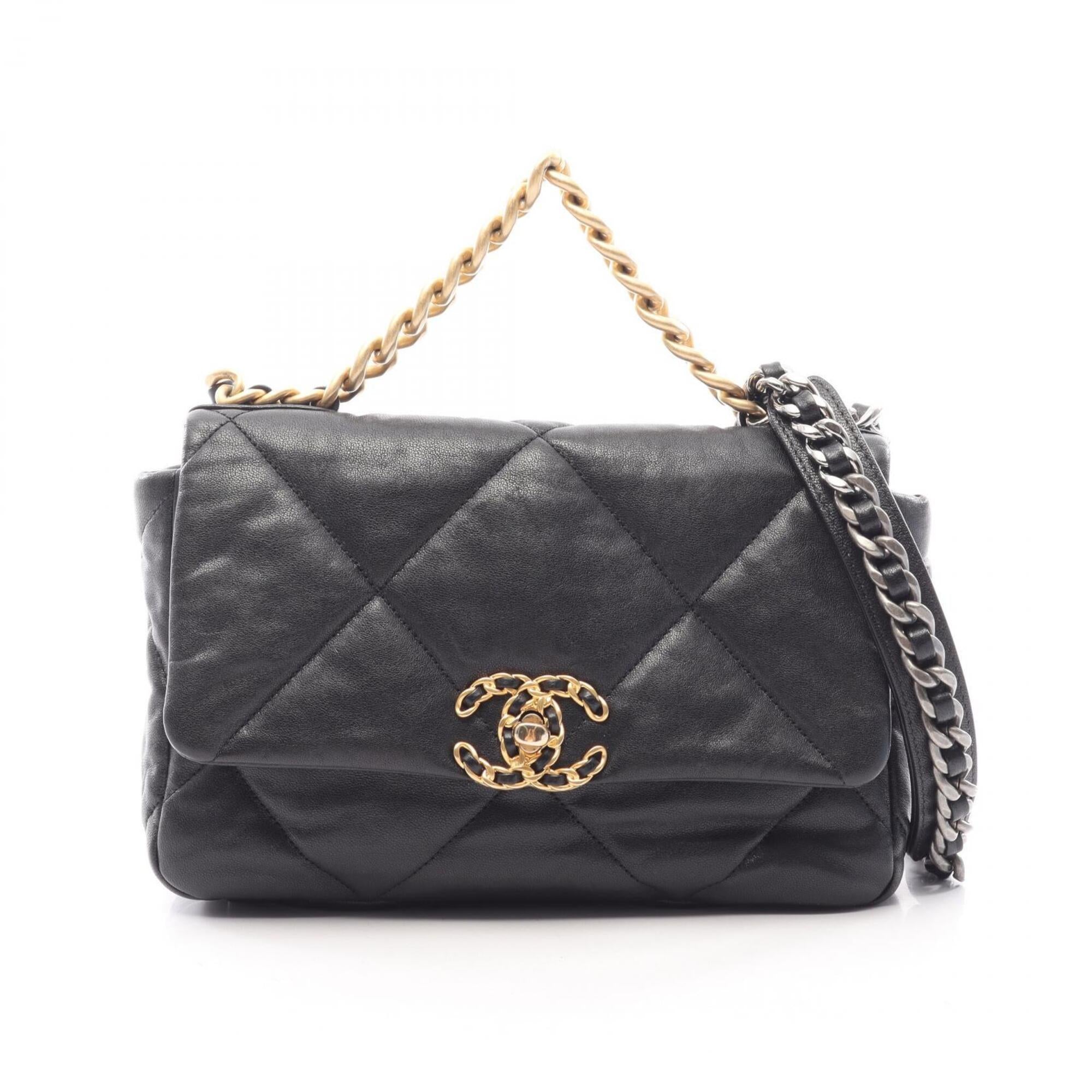 Chanel Black Leather Handbag Shoulder Bag (Pre-Owned)
