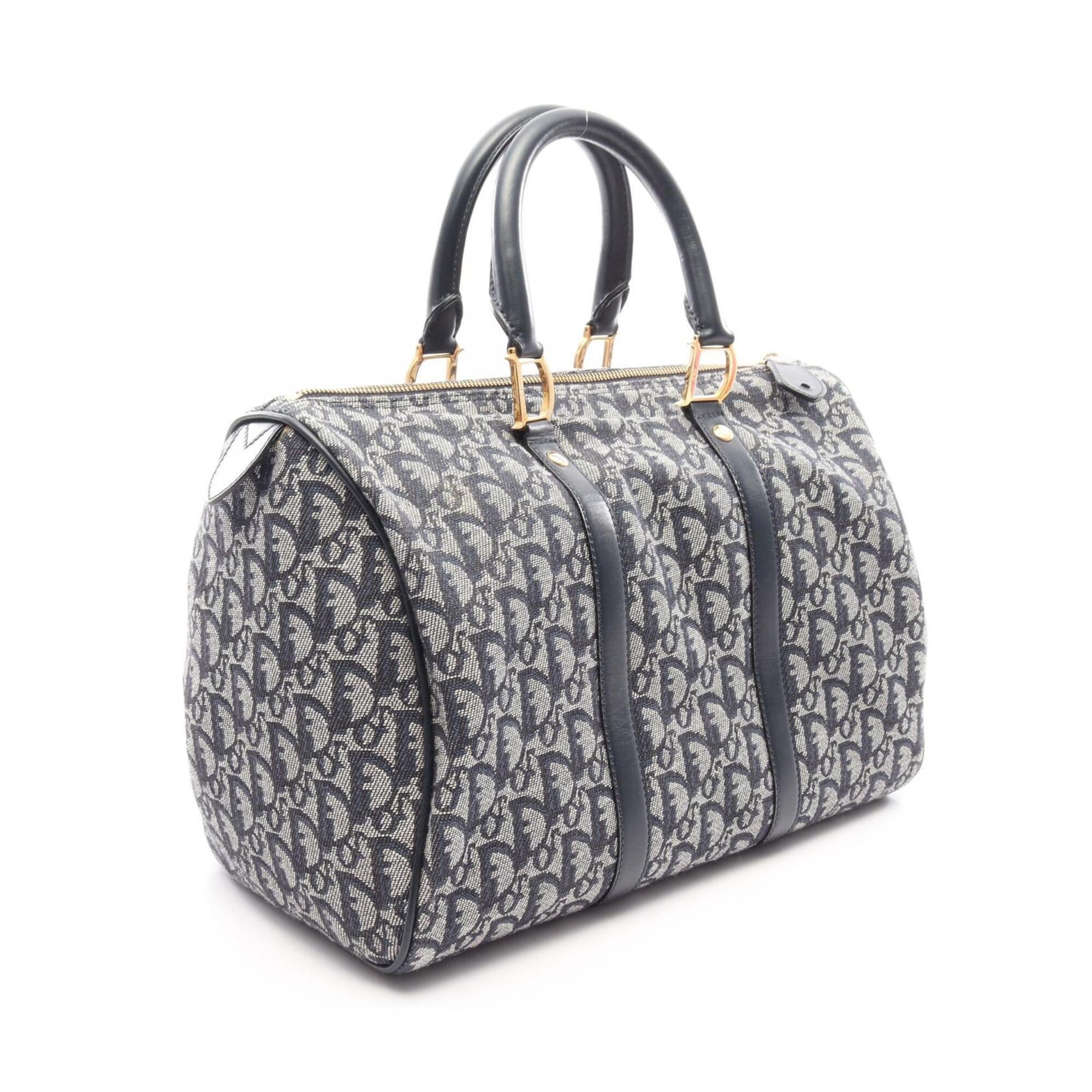 Christian Dior Gray Navy Canvas Leather Handbag Tote Bag (Pre-Owned)