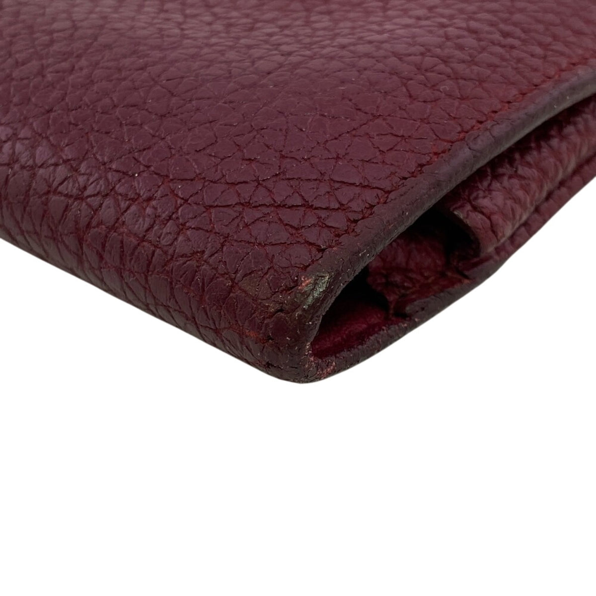 Hermes Red Color Taurillon Clemence Leather Long Wallet (Bi-Fold) (Pre-Owned)