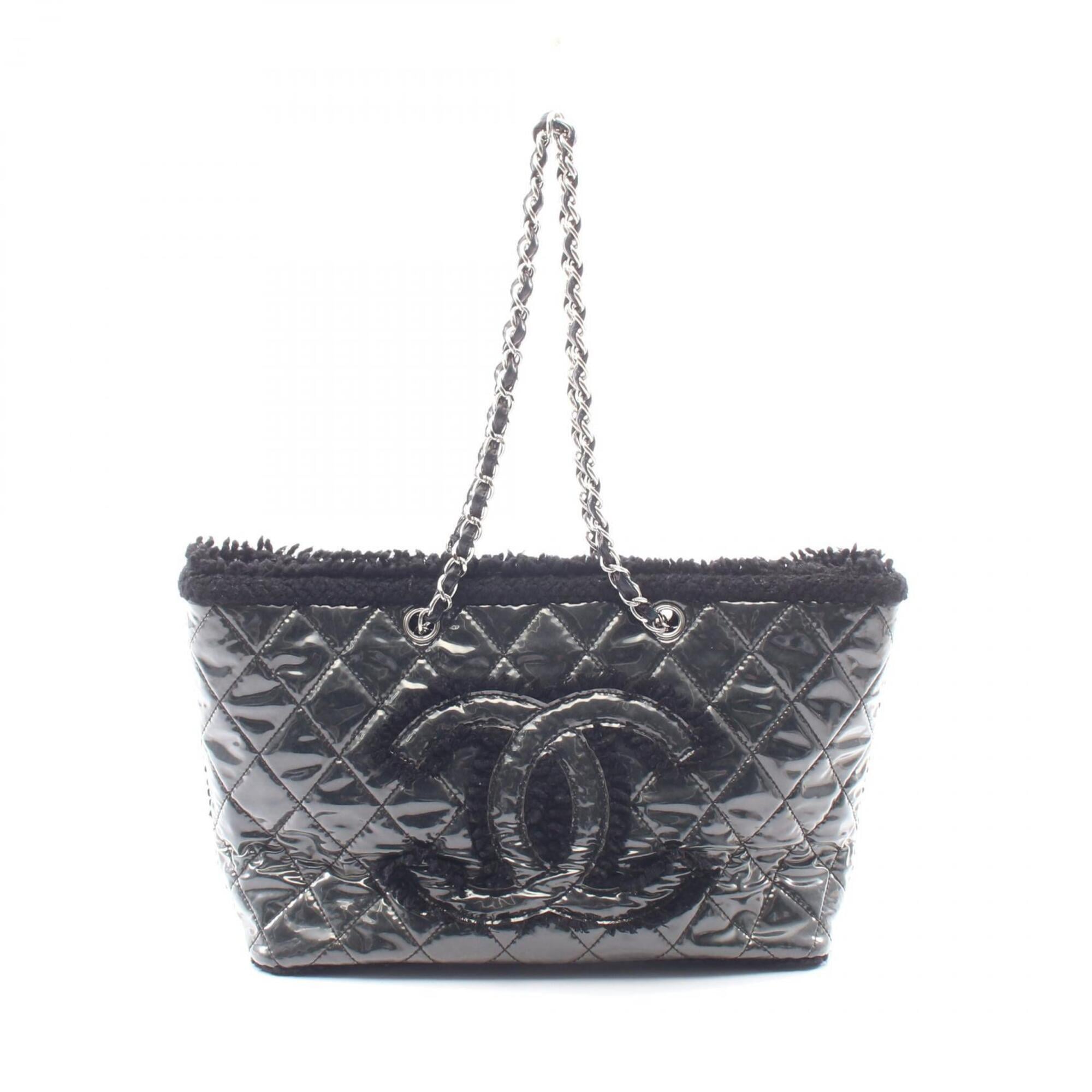 Chanel Black Vinyl Wool Handbag Tote Bag (Pre-Owned)