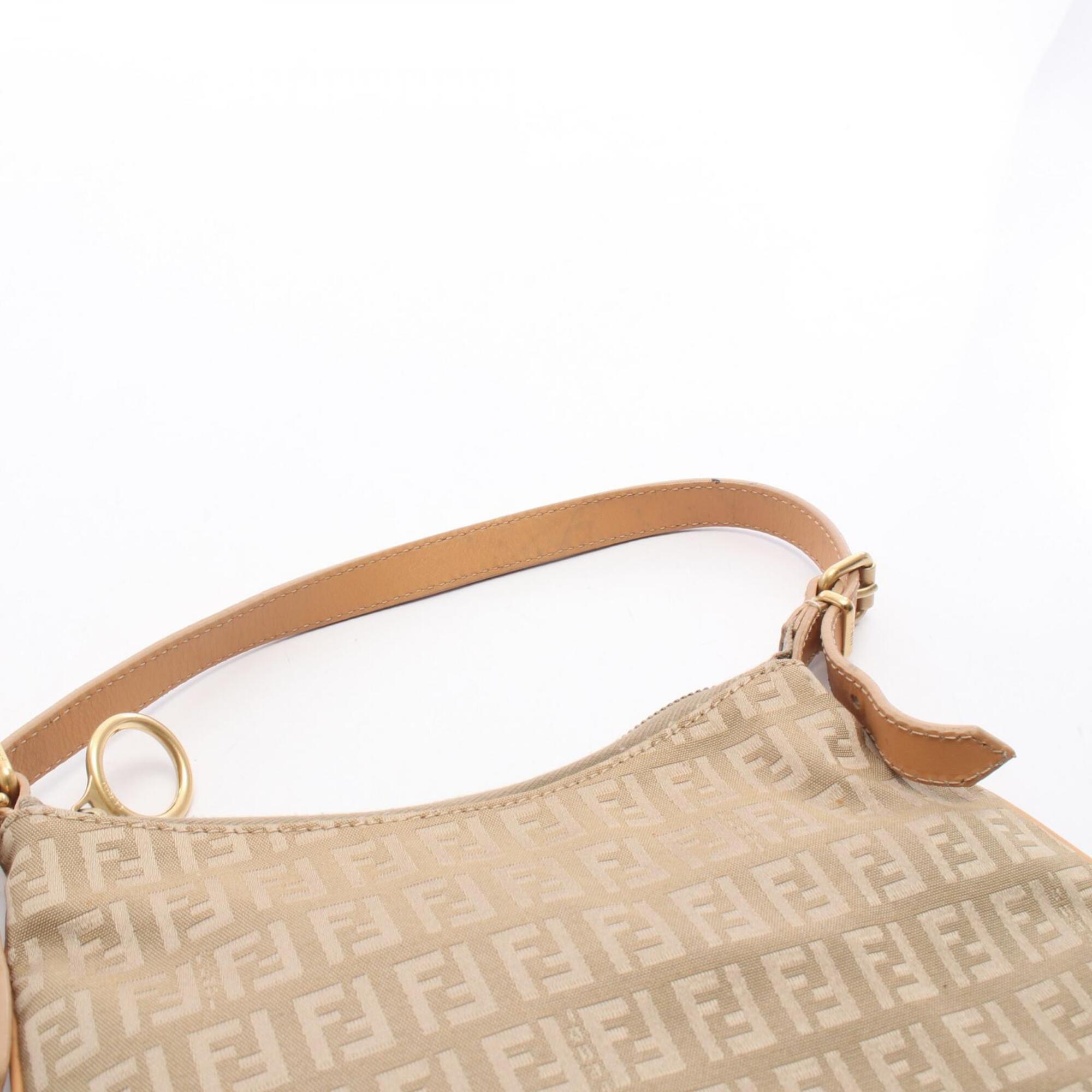 Fendi Beige Canvas Leather Handbag Shoulder Bag (Pre-Owned)