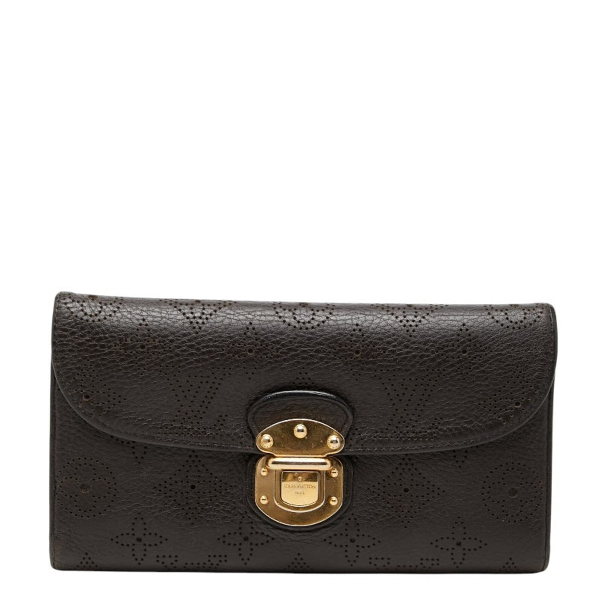 Louis Vuitton Monogram Dark Brown Leather Long Wallet (Tri-Fold) (Pre-Owned)