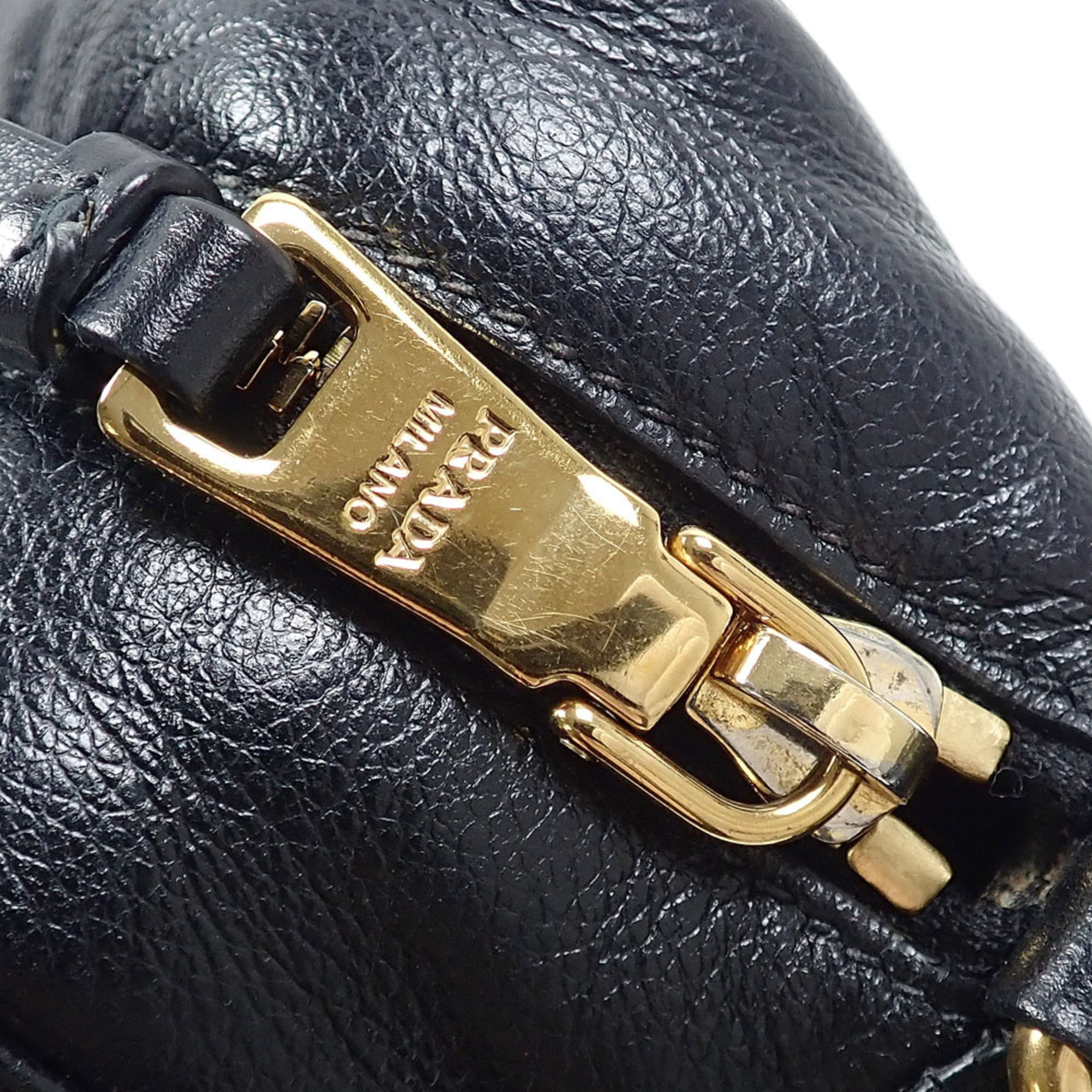 Prada Black Gray Leather Shoulder Bag (Pre-Owned)