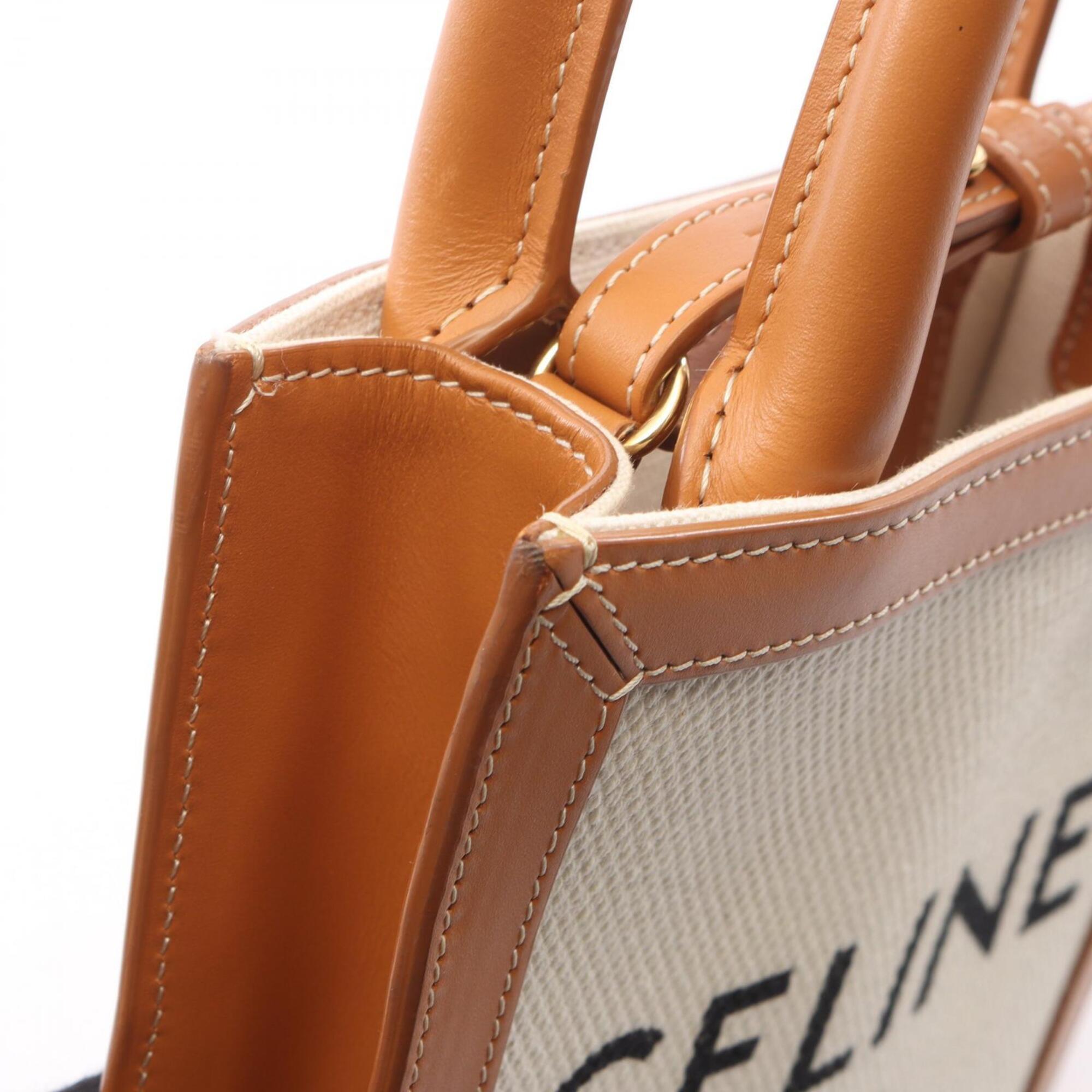 Celine Brown Ivory Canvas Leather Handbag (Pre-Owned)