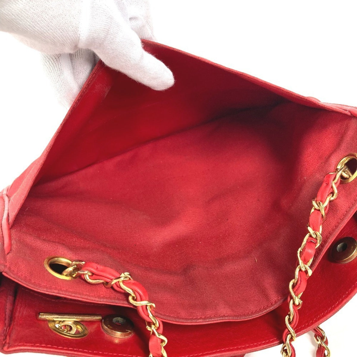 Chanel Red Color Leather Coated Canvas Shoulder Bag Tote Bag (Pre-Owned)