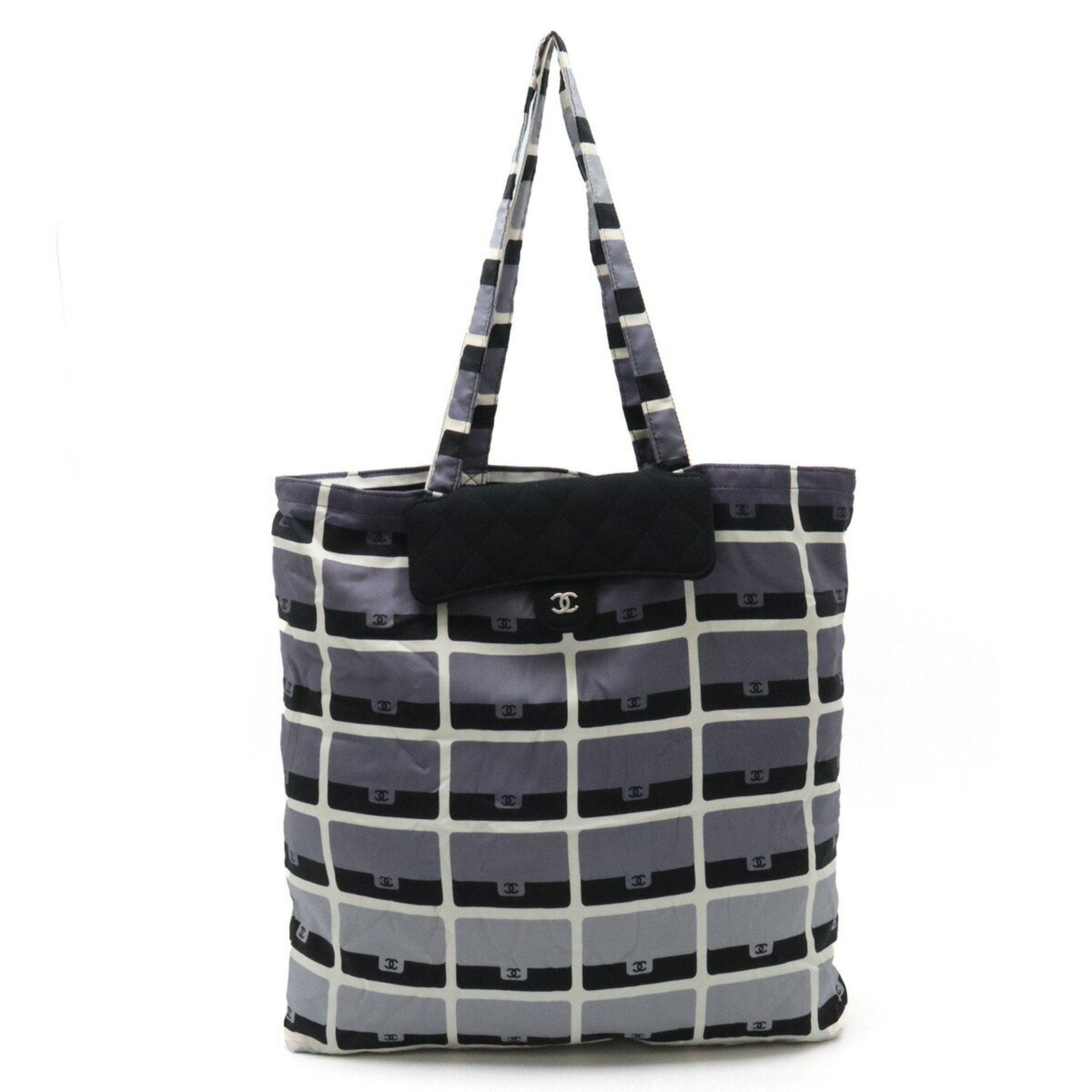 Chanel Black Gray Cotton Nylon Shoulder Bag (Pre-Owned)