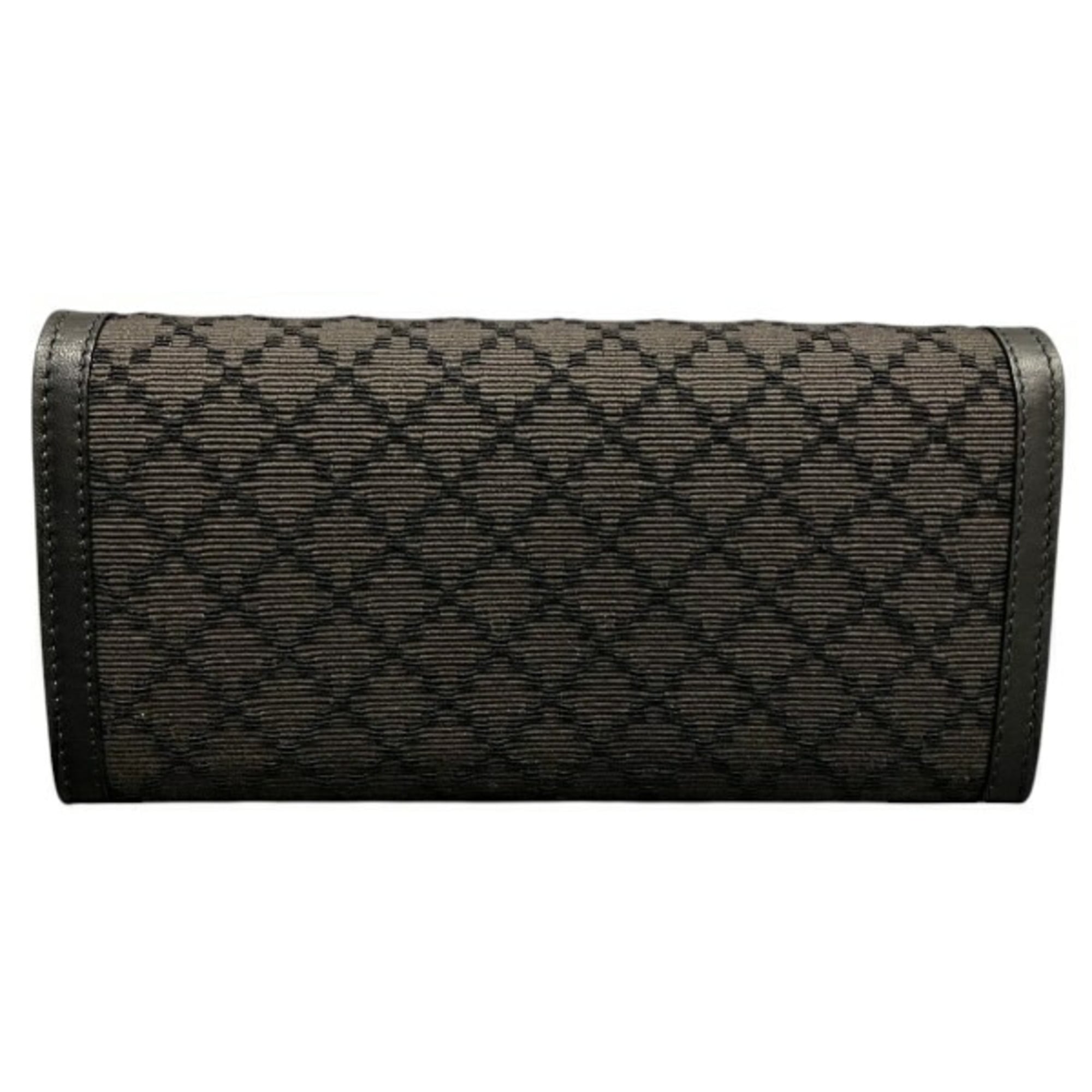 Gucci Black Leather Canvas Long Wallet (Bi-Fold) (Pre-Owned)