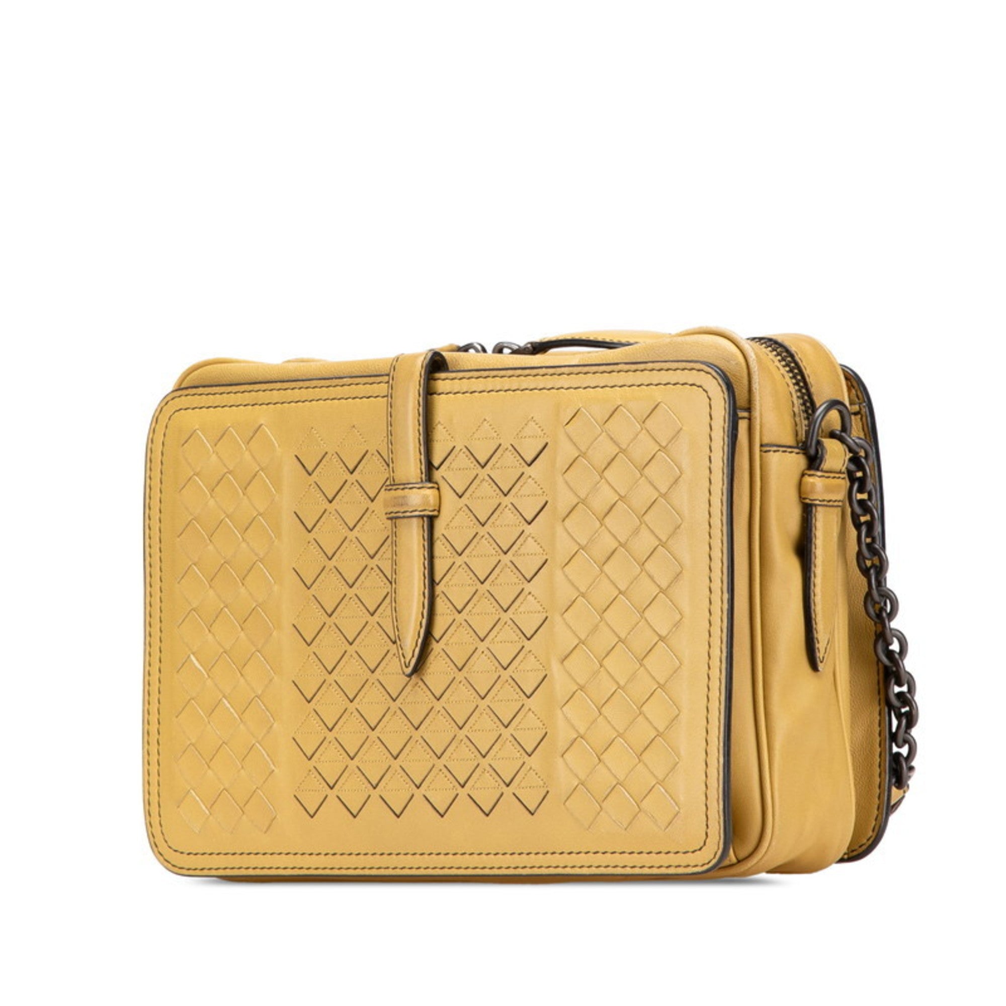 Bottega Veneta Intrecciato Yellow Leather Shoulder Bag (Pre-Owned)