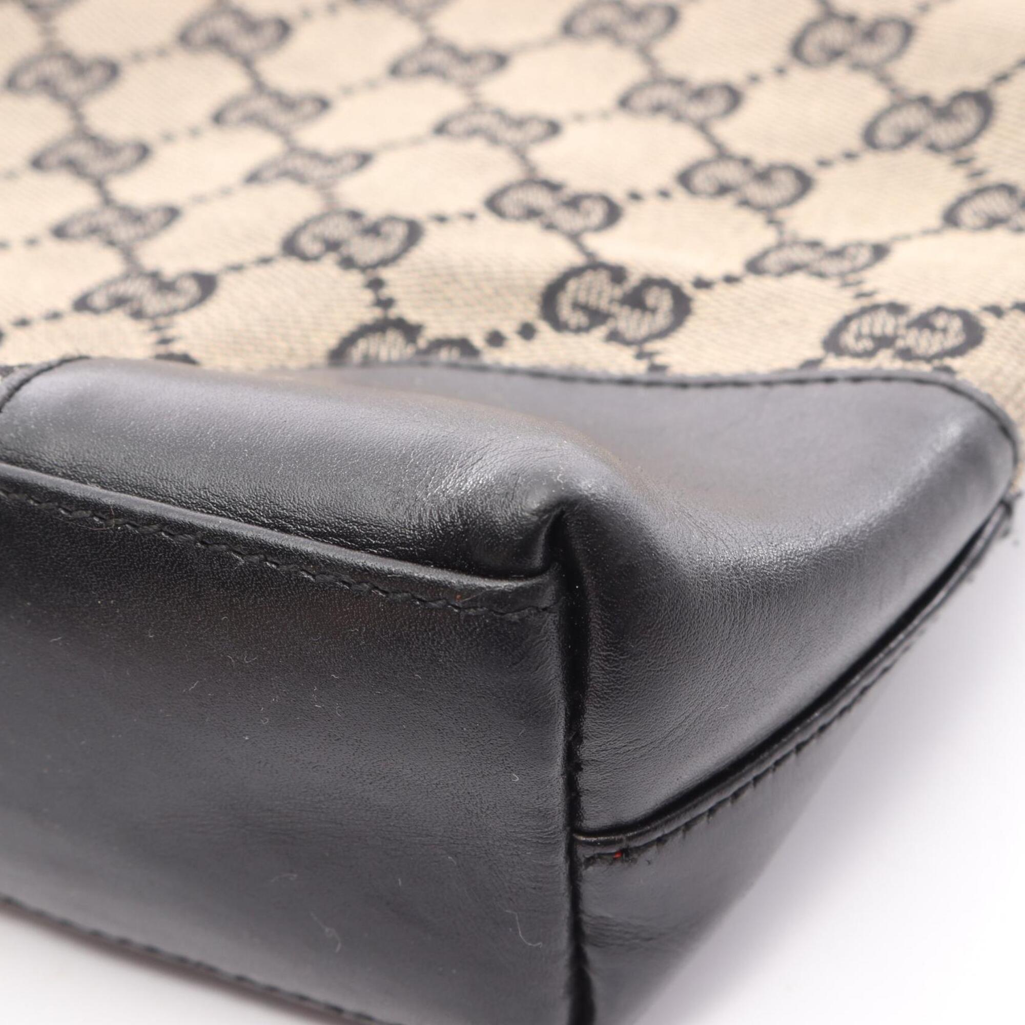 Gucci Beige Black Canvas Leather Shoulder Bag (Pre-Owned)