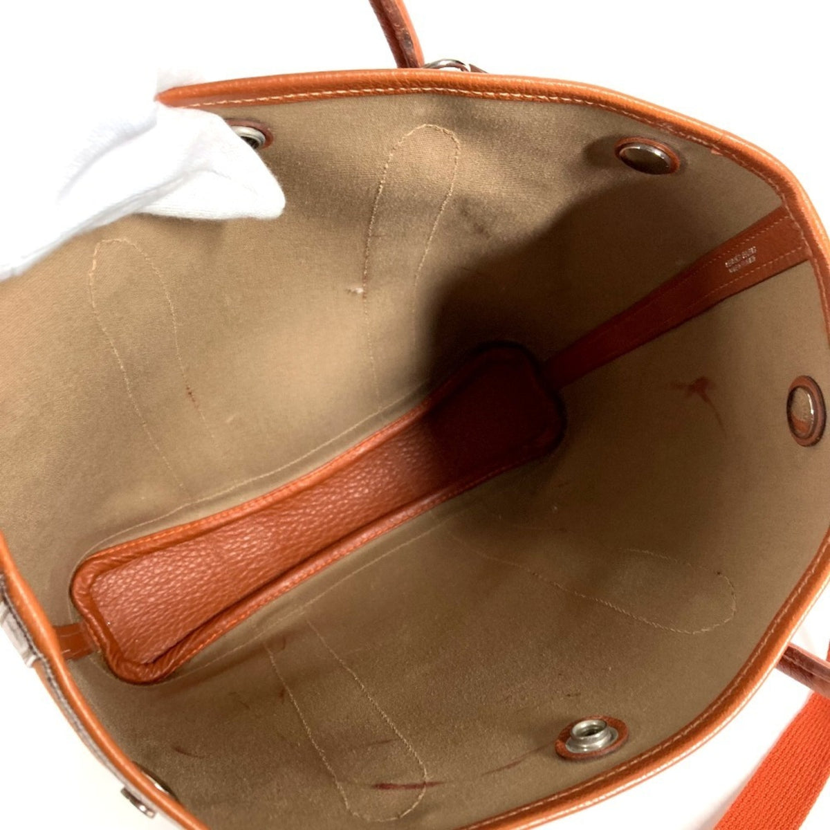 Hermes Garden Orange Leather Canvas Shoulder Bag Tote Bag (Pre-Owned)