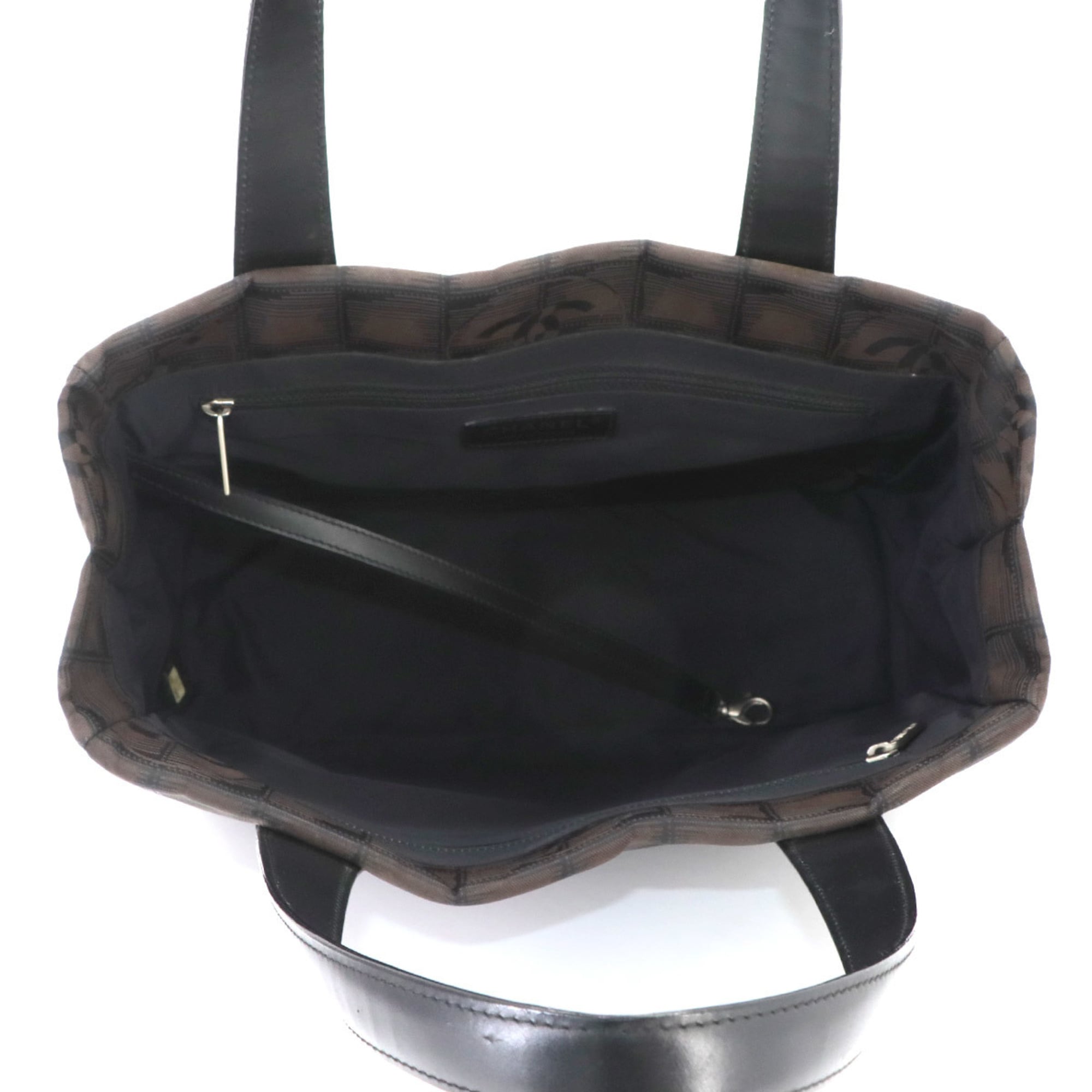 Chanel New Travel Line Black Dark Brown Nylon Jacquard Leather Handbag Tote Bag Weekend Bag (Pre-Owned)