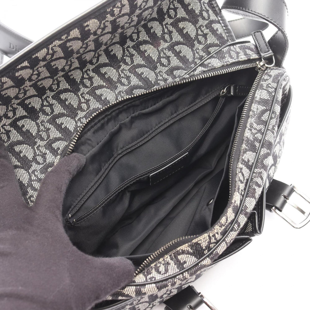 Christian Dior Black Navy Canvas Leather Handbag Messenger Bag Shoulder Bag (Pre-Owned)