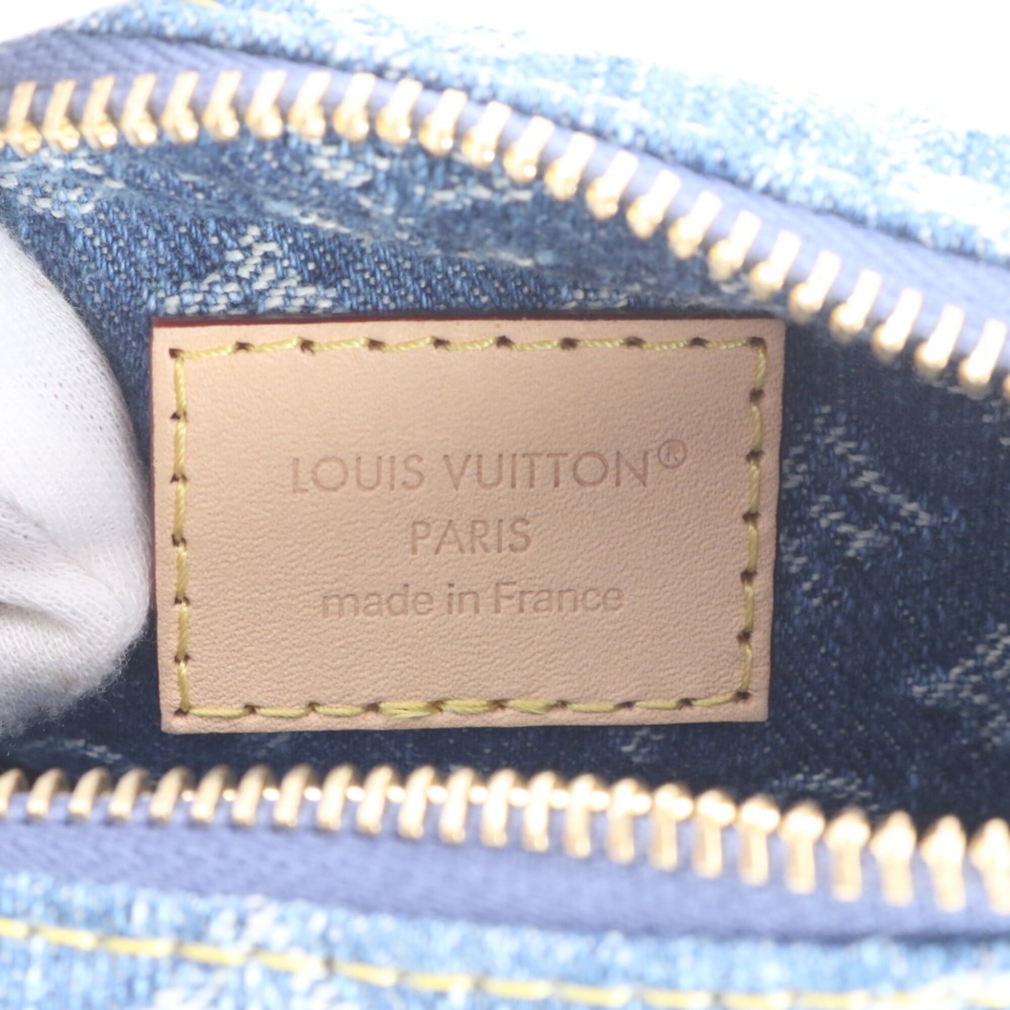 Louis Vuitton Blue Leather Canvas Handbag Pochette Shoulder Bag (Pre-Owned)