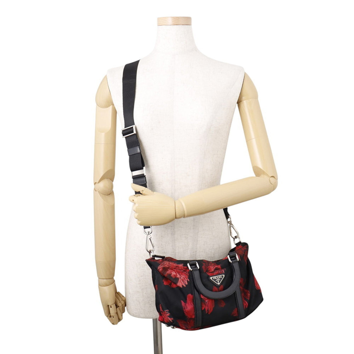 Prada Black Red Color Nylon Leather Handbag (Pre-Owned)