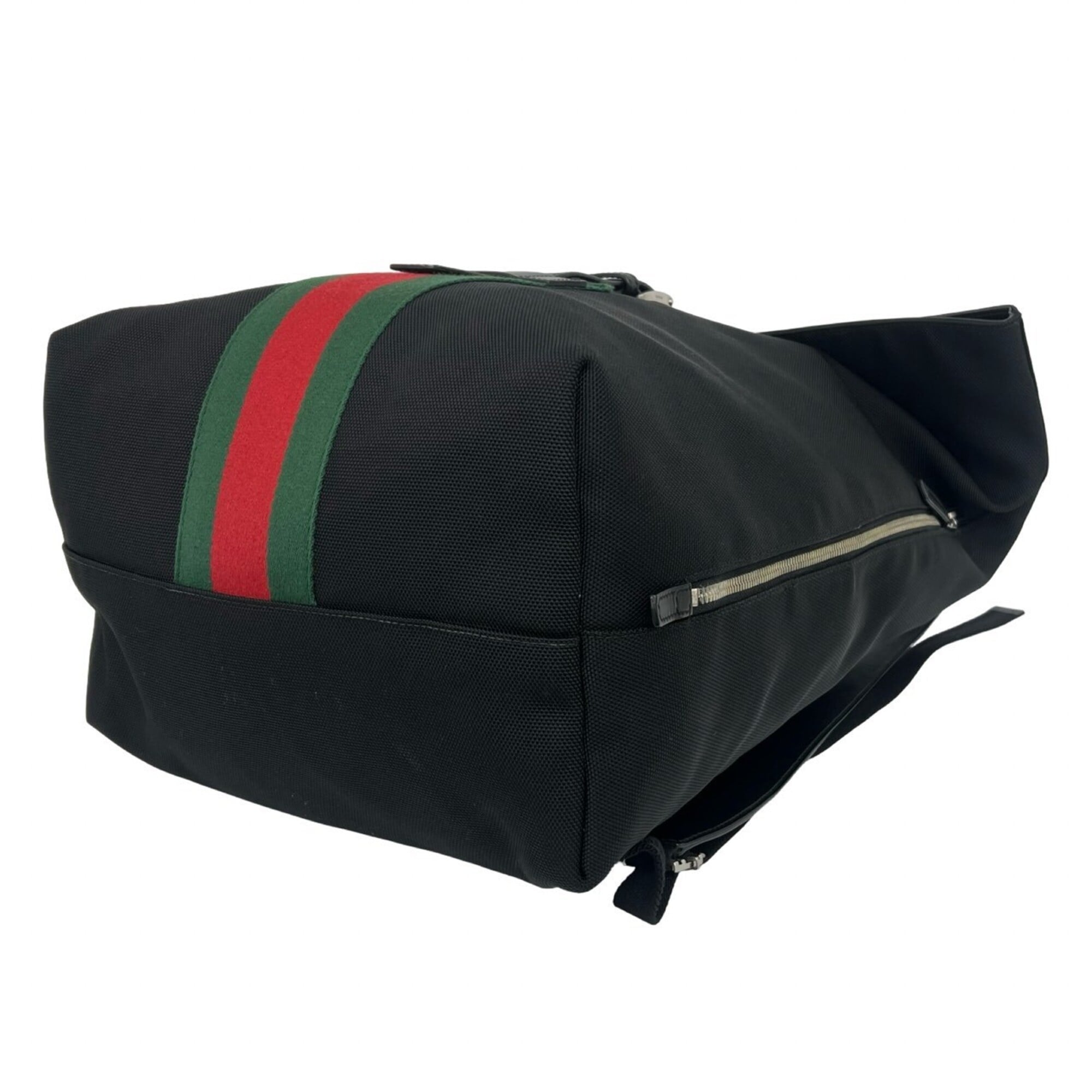 Gucci Black Green Red Color Canvas Leather Backpack (Pre-Owned)