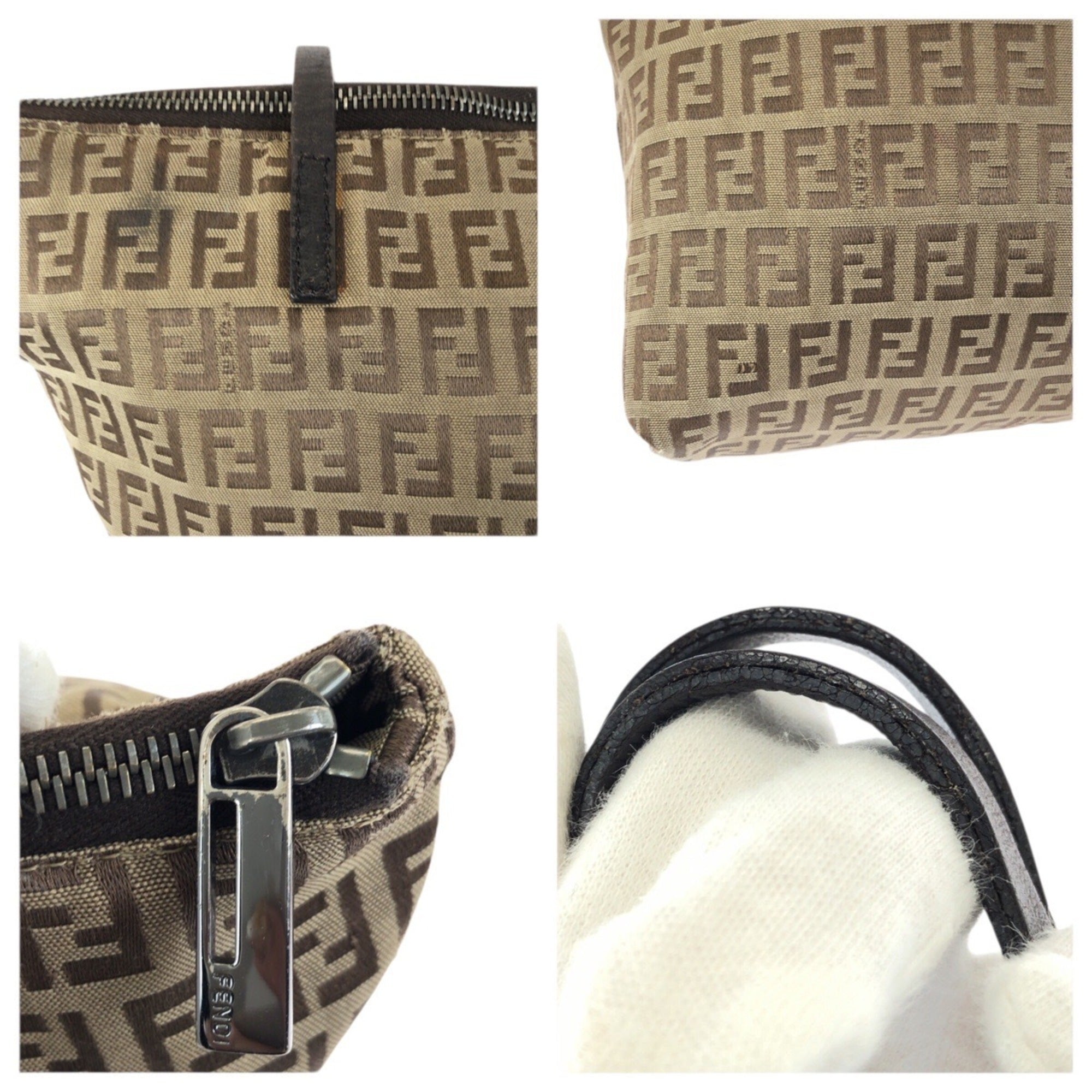 Fendi Brown Canvas Leather Shoulder Bag Tote Bag (Pre-Owned)