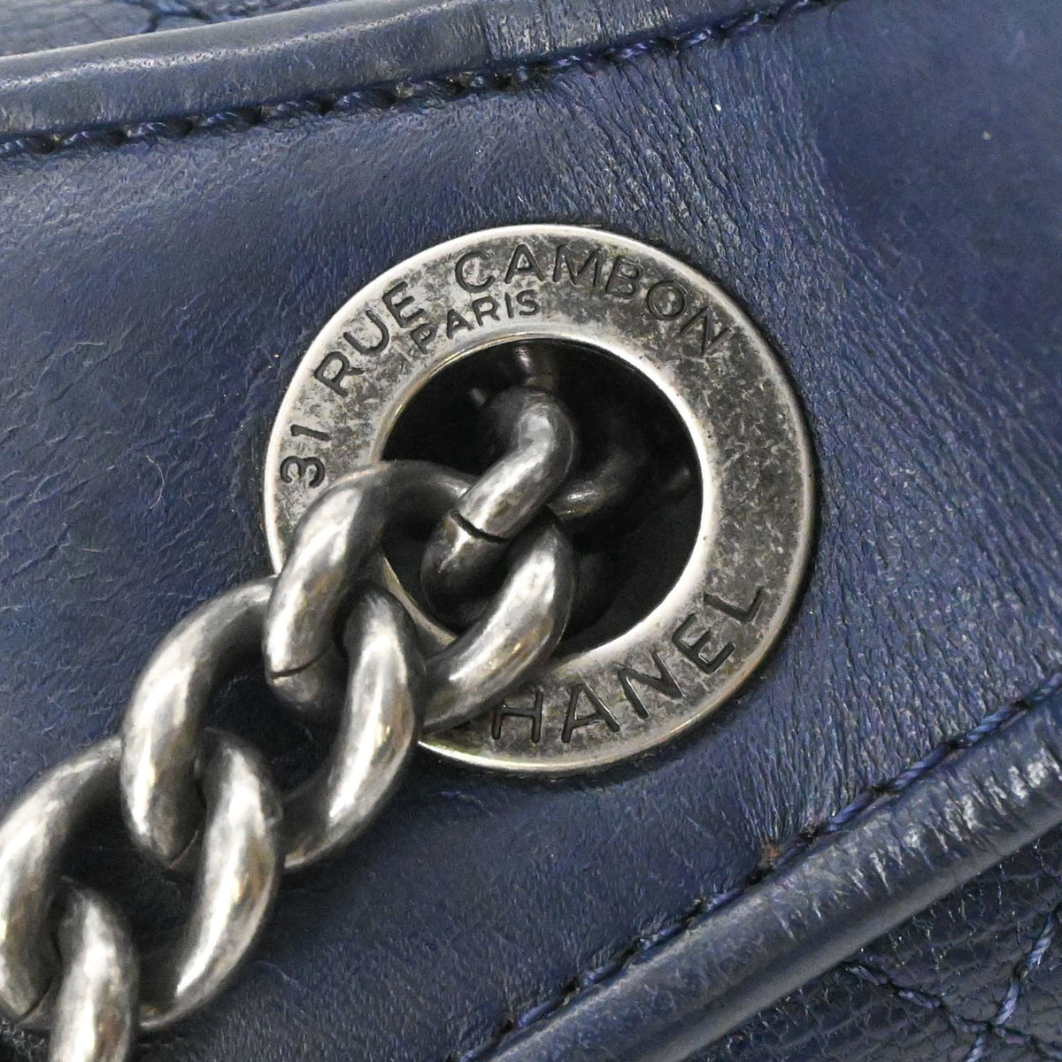Chanel Matelasse Navy Leather Handbag Shoulder Bag (Pre-Owned)