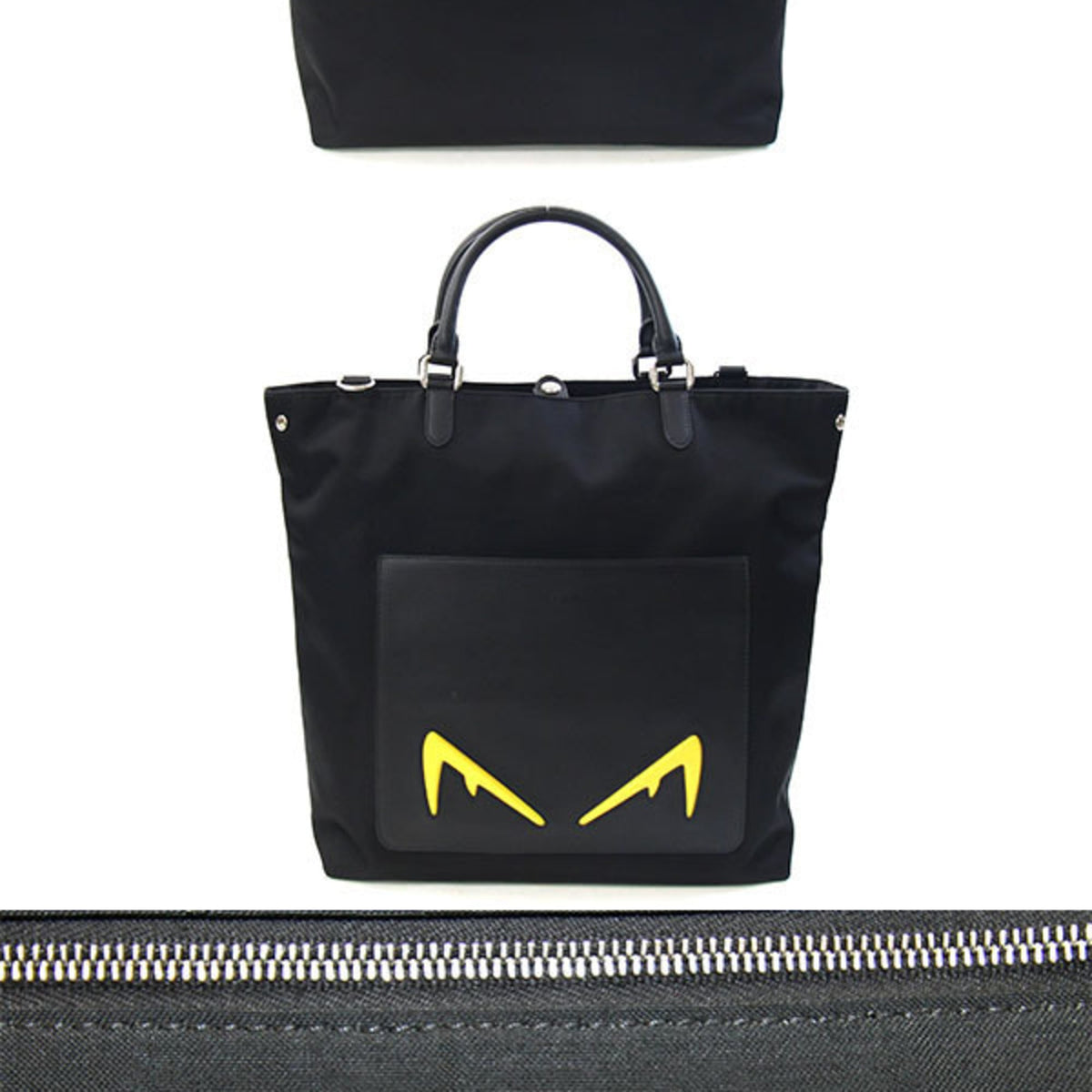 Fendi Black Nylon Leather Handbag Tote Bag (Pre-Owned)