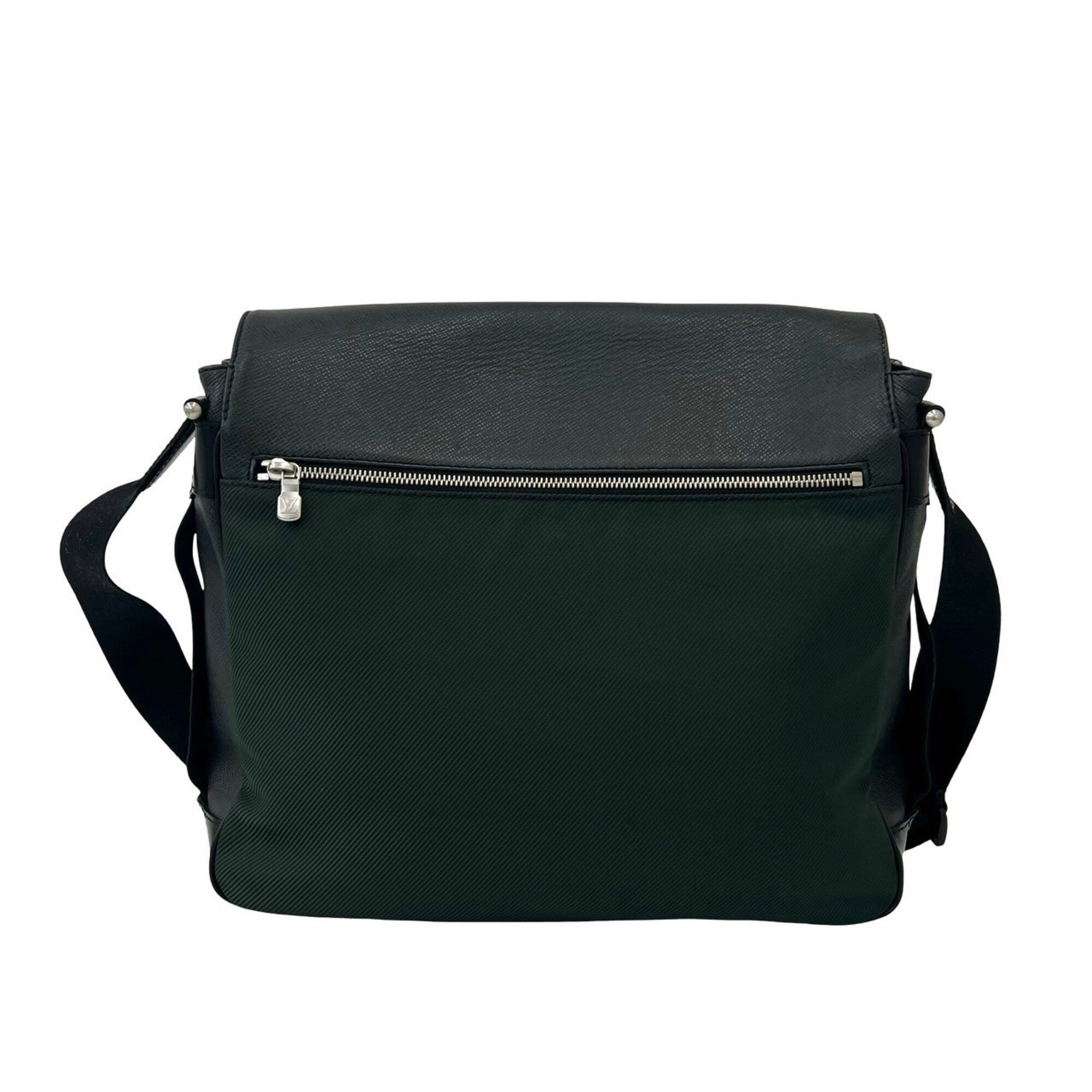 Louis Vuitton Black Green Leather Canvas Shoulder Bag (Pre-Owned)