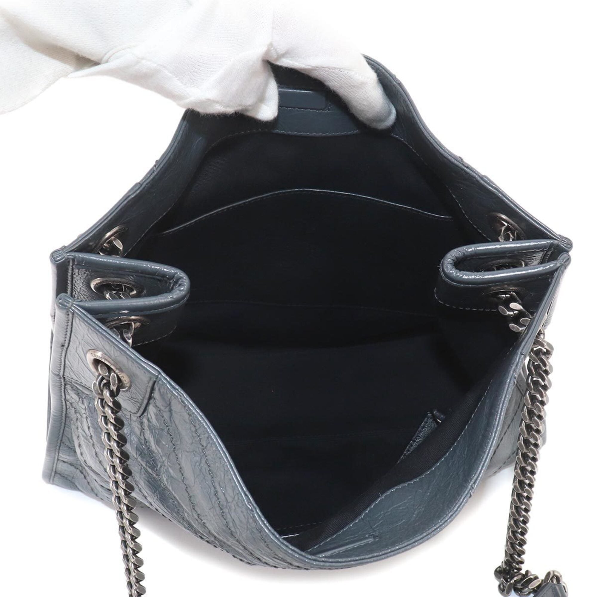 Saint Laurent Gray Leather Shopping Bag Tote Bag (Pre-Owned)