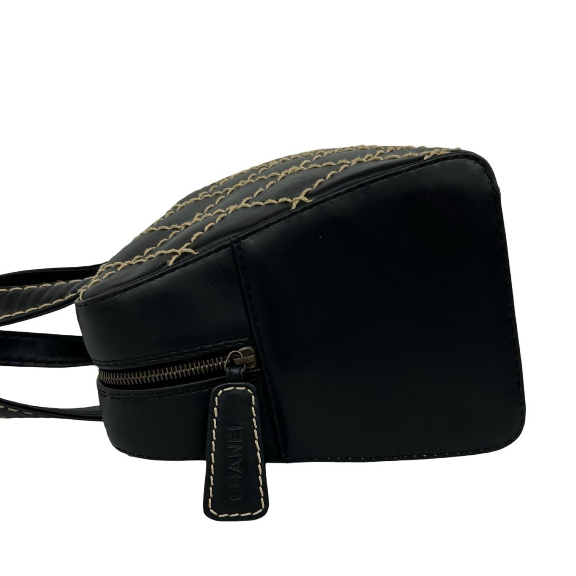 Chanel Black Leather Boston Bag Handbag (Pre-Owned)