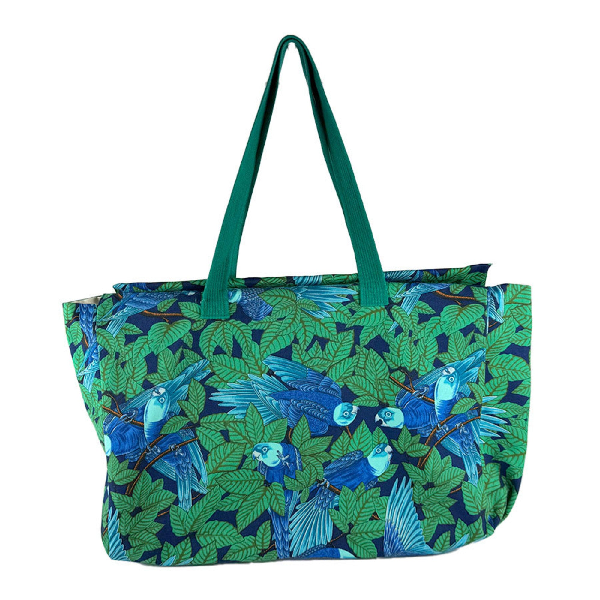 Hermes Blue Green Canvas Tote Bag (Pre-Owned)