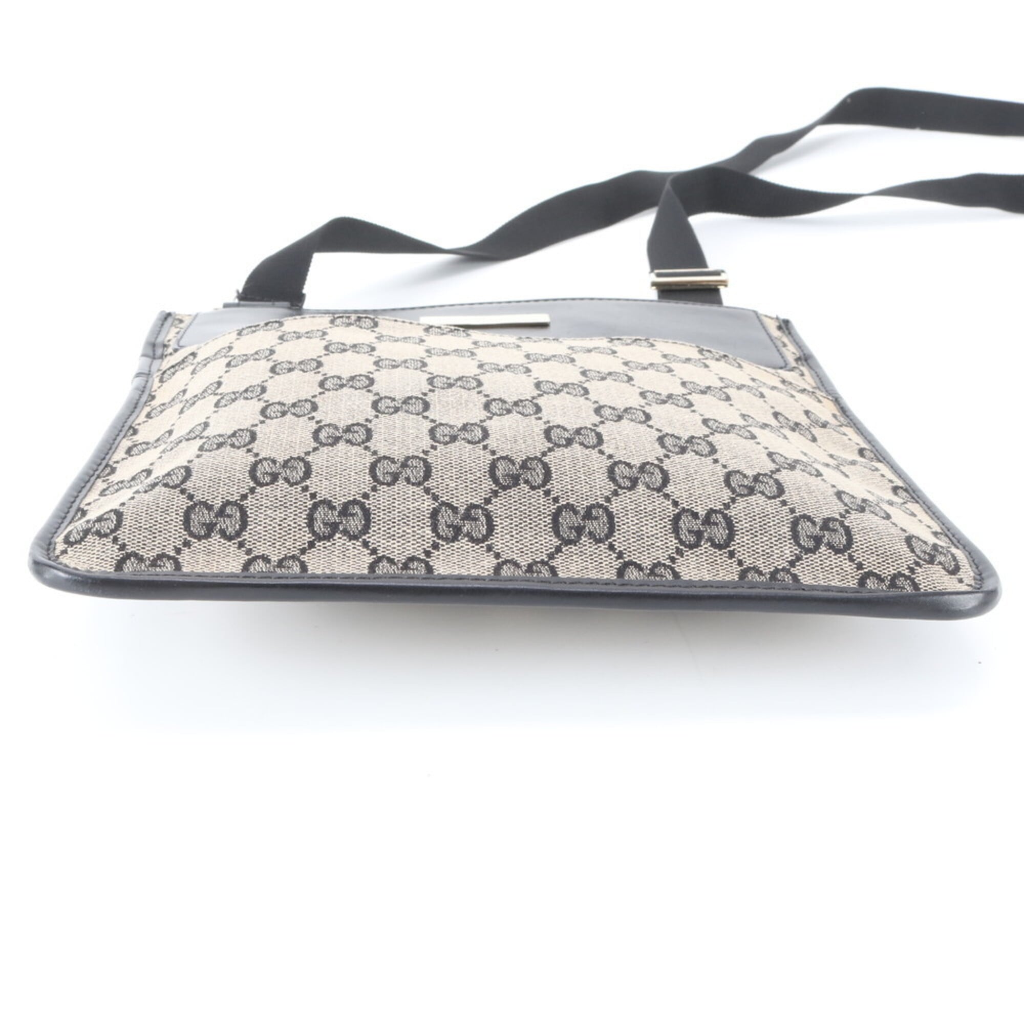 Gucci Black Leather Canvas Messenger Bag Shoulder Bag (Pre-Owned)