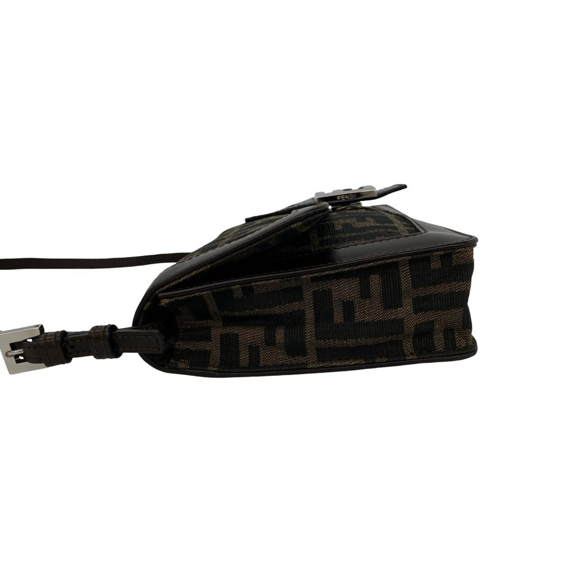 Fendi Black Brown Leather Canvas Shoulder Bag (Pre-Owned)