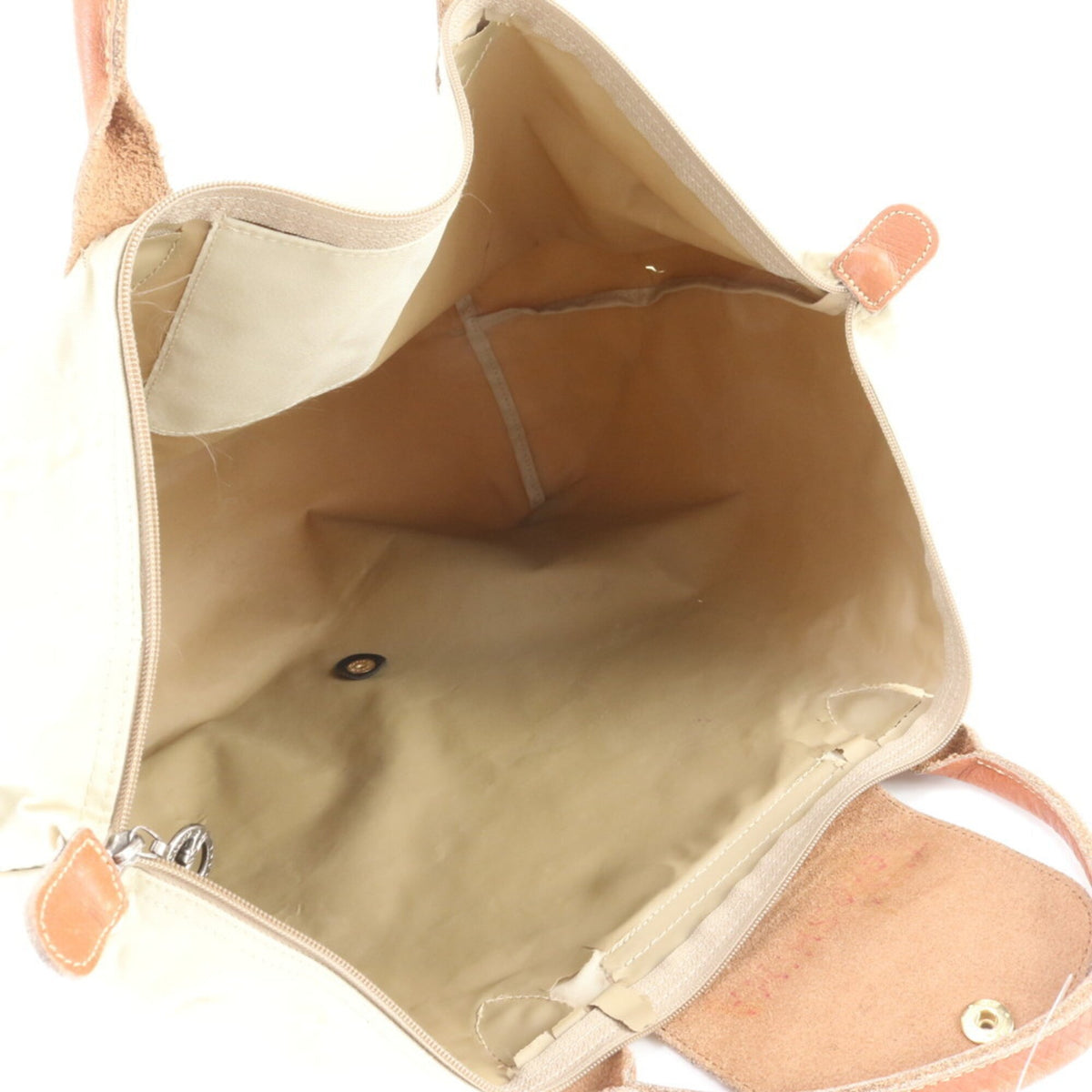 Longchamp Beige Leather Nylon Shoulder Bag Tote Bag (Pre-Owned)