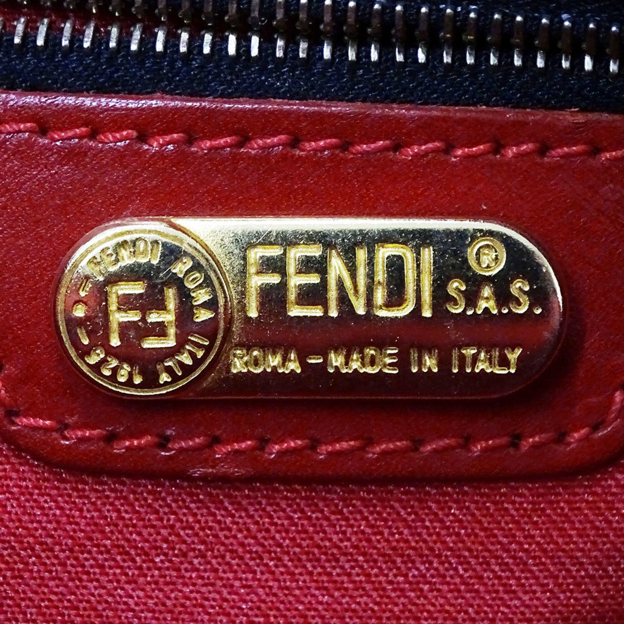Fendi Red Brown Canvas Leather Handbag Shoulder Bag (Pre-Owned)