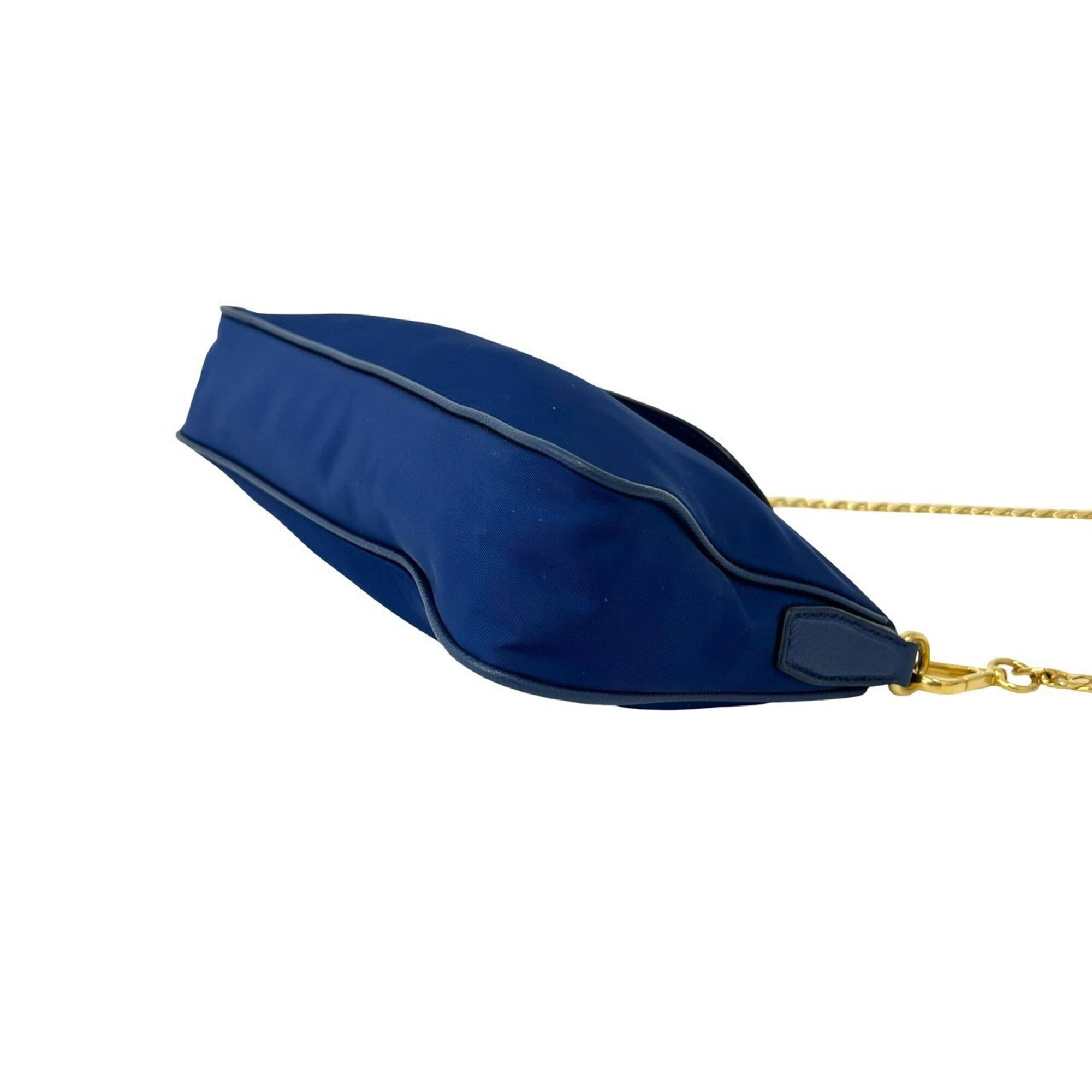 Prada Blue Nylon Leather Pochette Shoulder Bag (Pre-Owned)