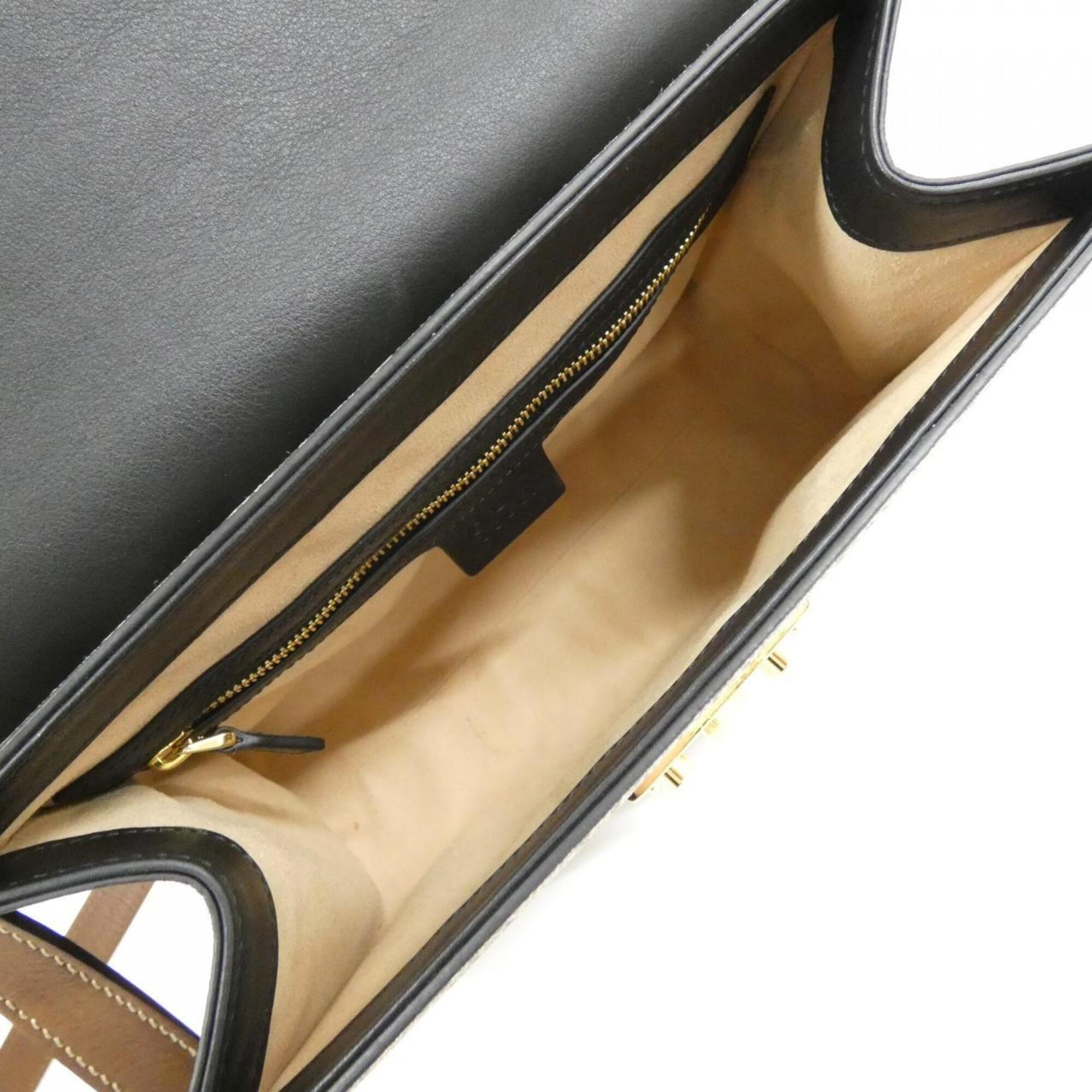Gucci Beige Black Brown Gg Supreme Leather Handbag (Pre-Owned)