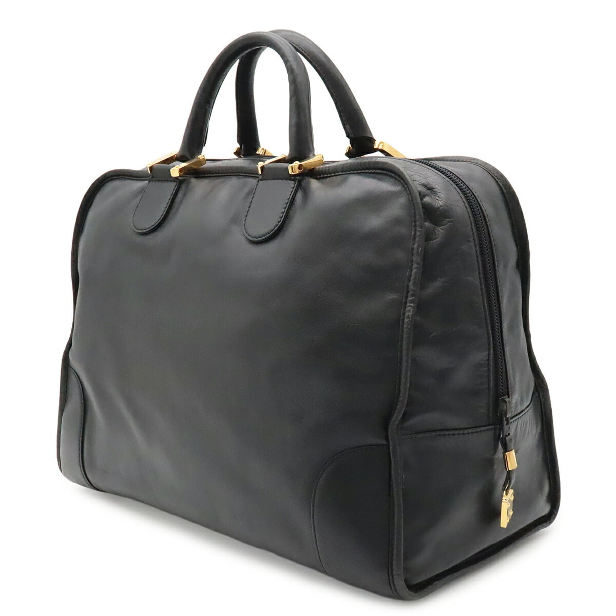 Loewe Amazona Black Leather Boston Bag Handbag (Pre-Owned)