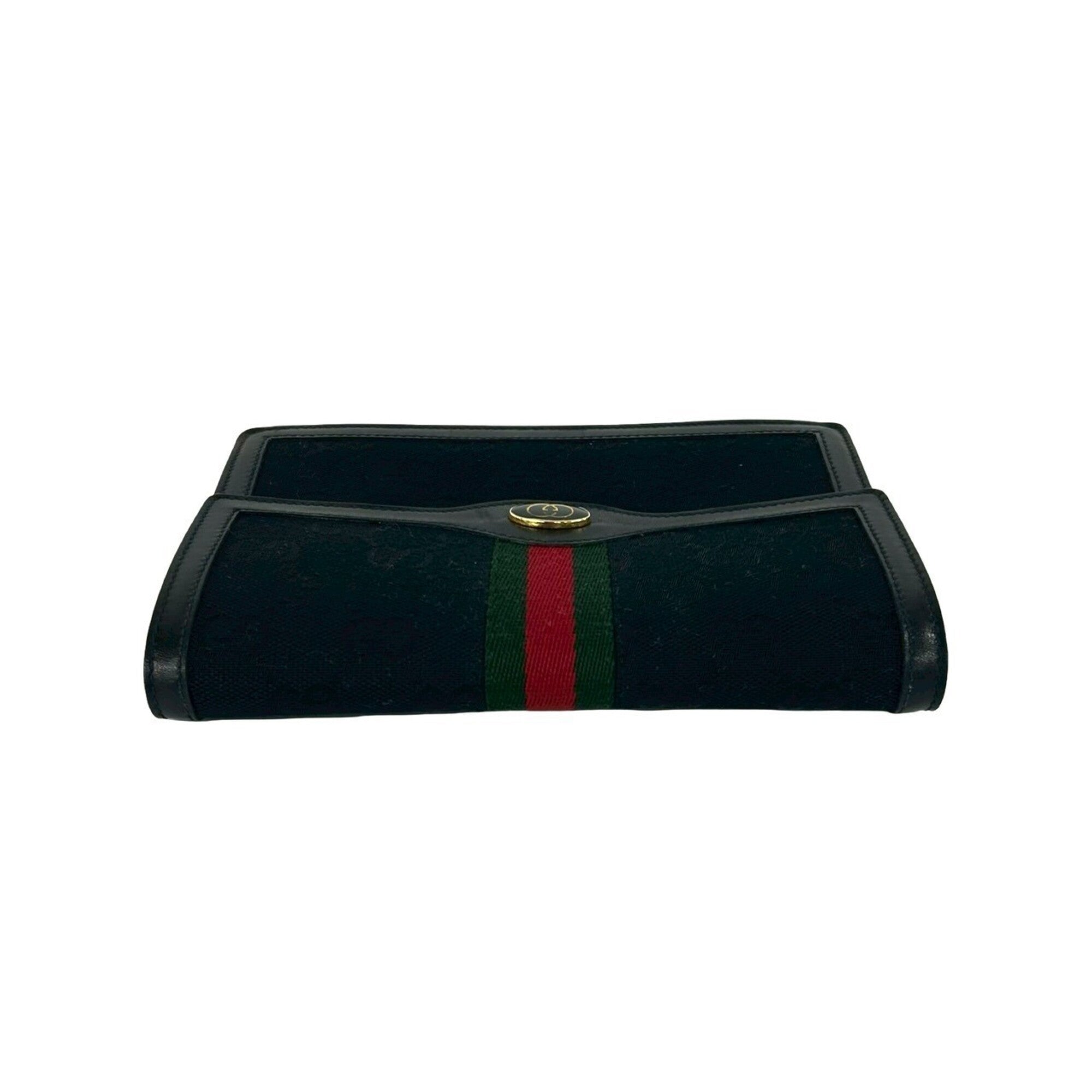 Gucci Black Green Red Color Canvas Leather Pouch (Pre-Owned)