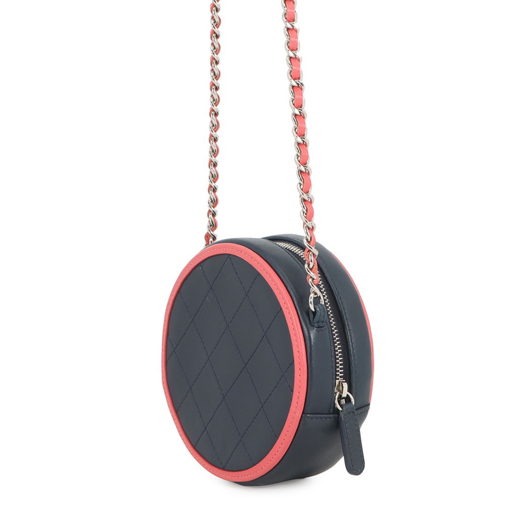 Chanel Navy Pink Leather Handbag Shoulder Bag (Pre-Owned)