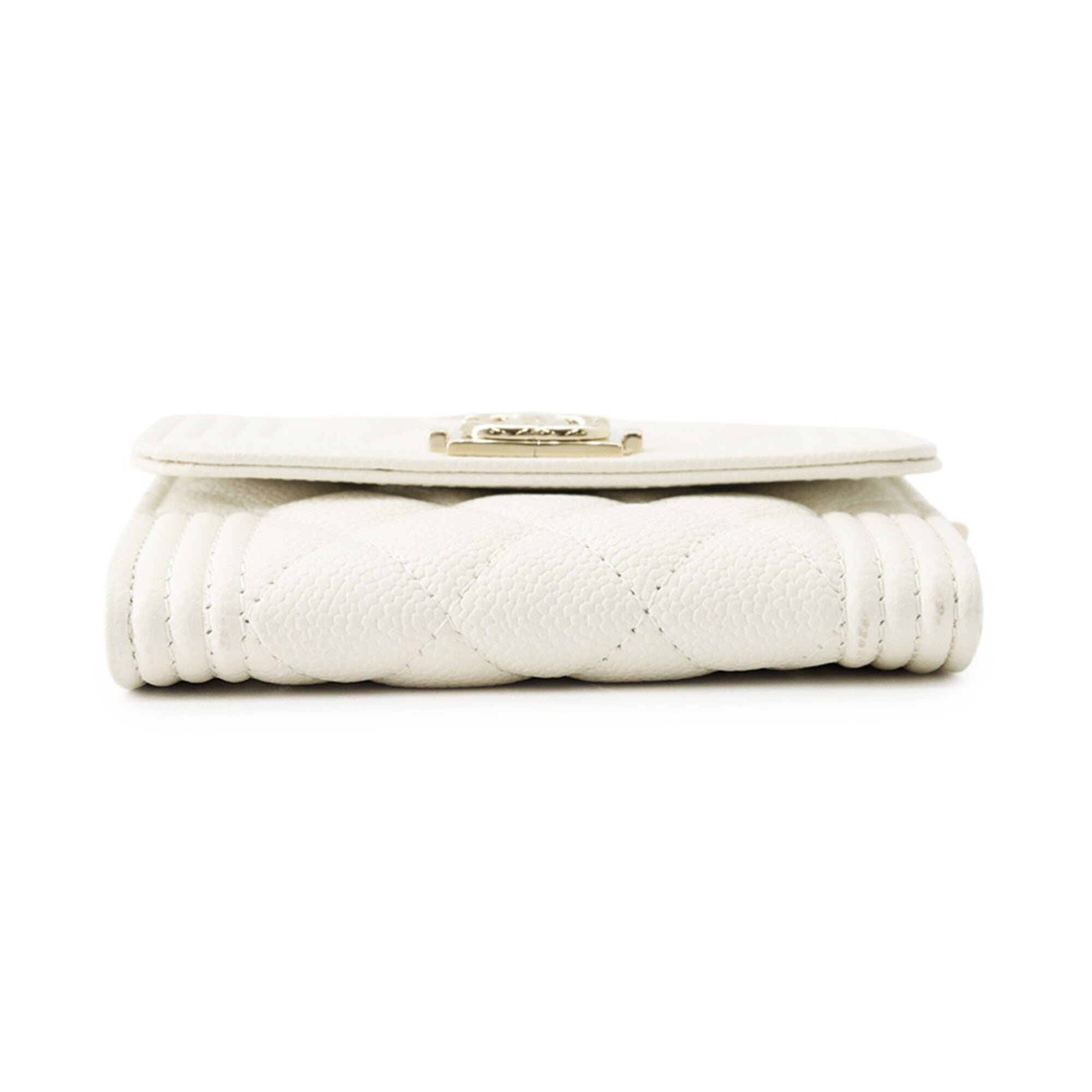 Chanel Matelasse White Grained Calfskin Chain/Shoulder Wallet (Pre-Owned)